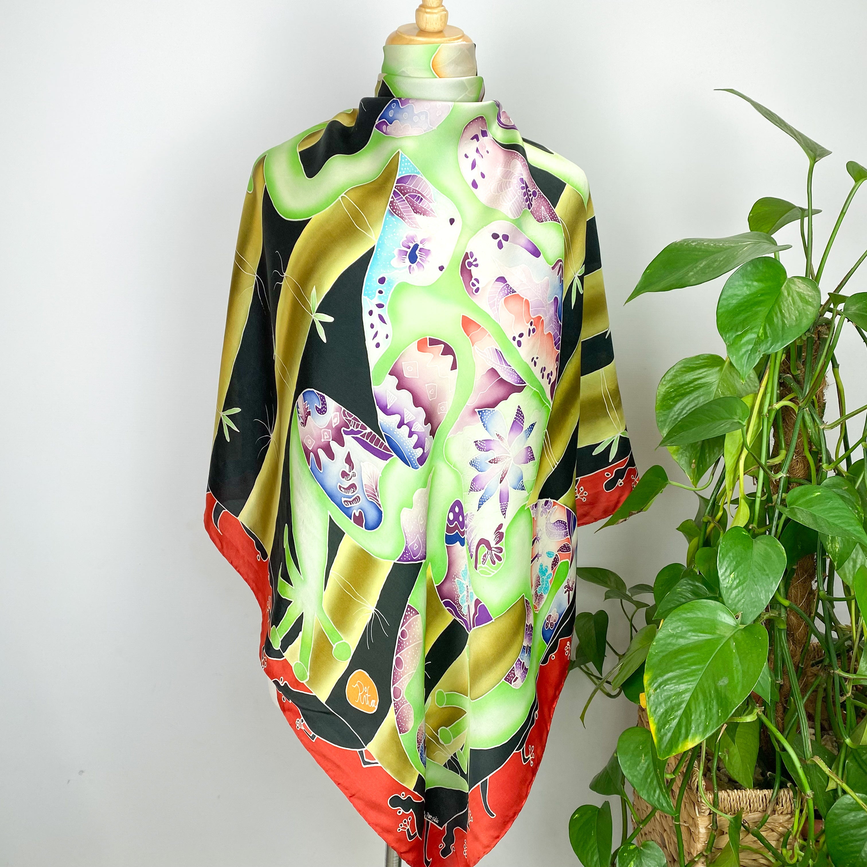Hand Painted Lizard Silk Scarf