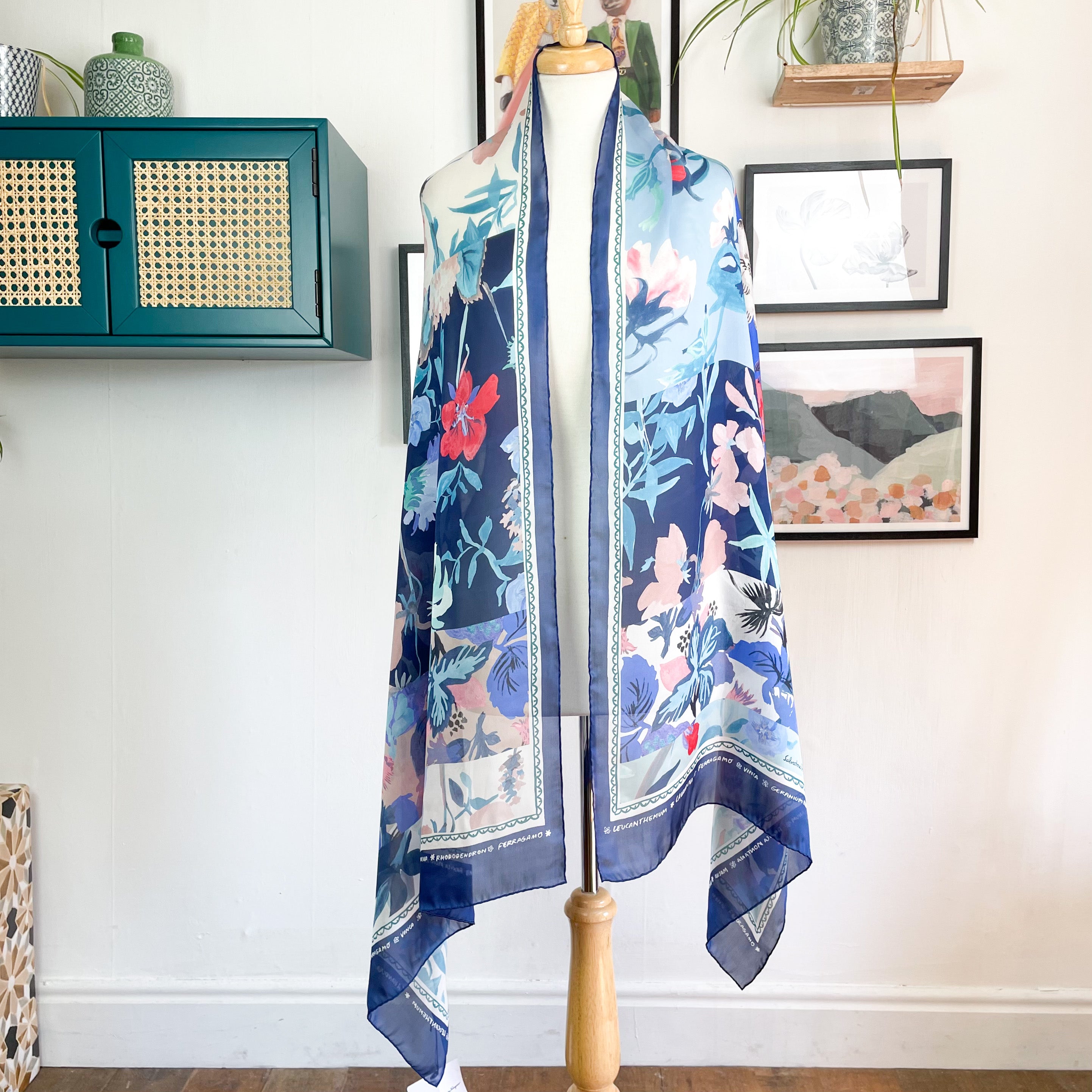 Brand New Salvatore Ferragamo Floral Wrap Style Designer Silk Scarf