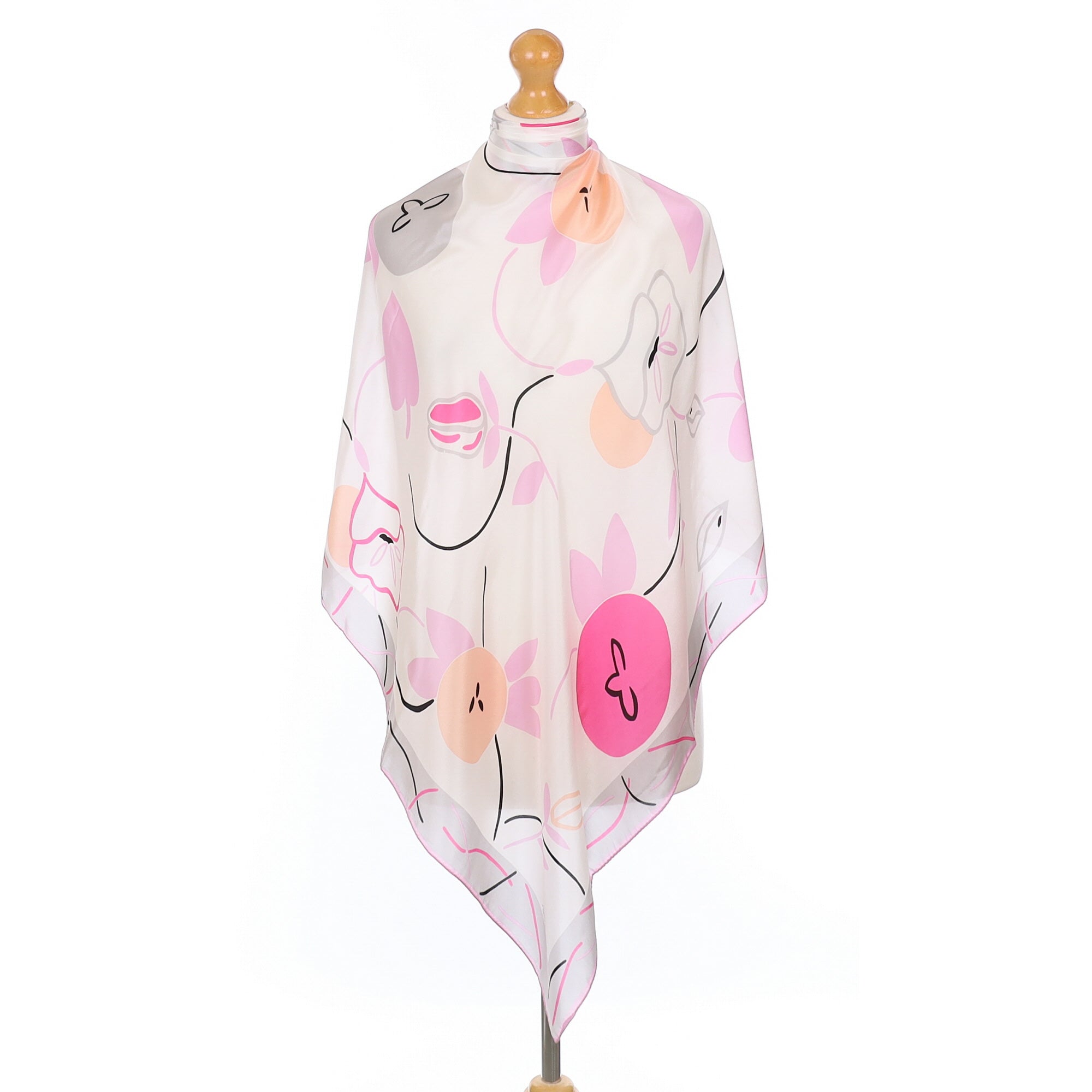 Oscar de La Renta Pink and Grey Floral Silk Scarf