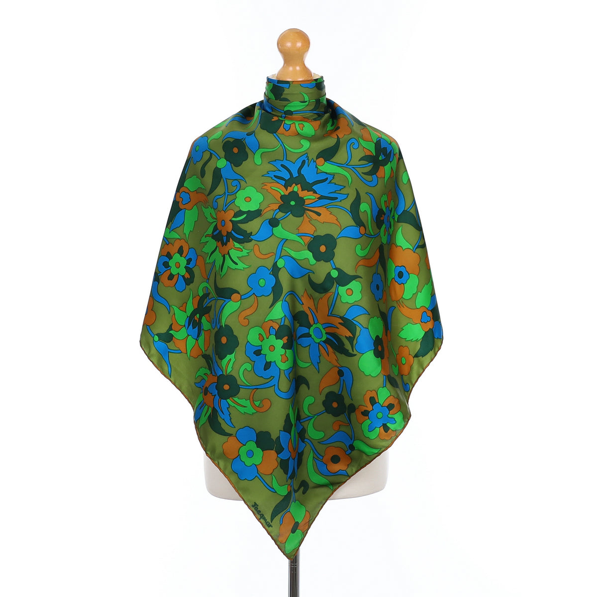 1970’s Jacqmar Green Floral Silk Scarf