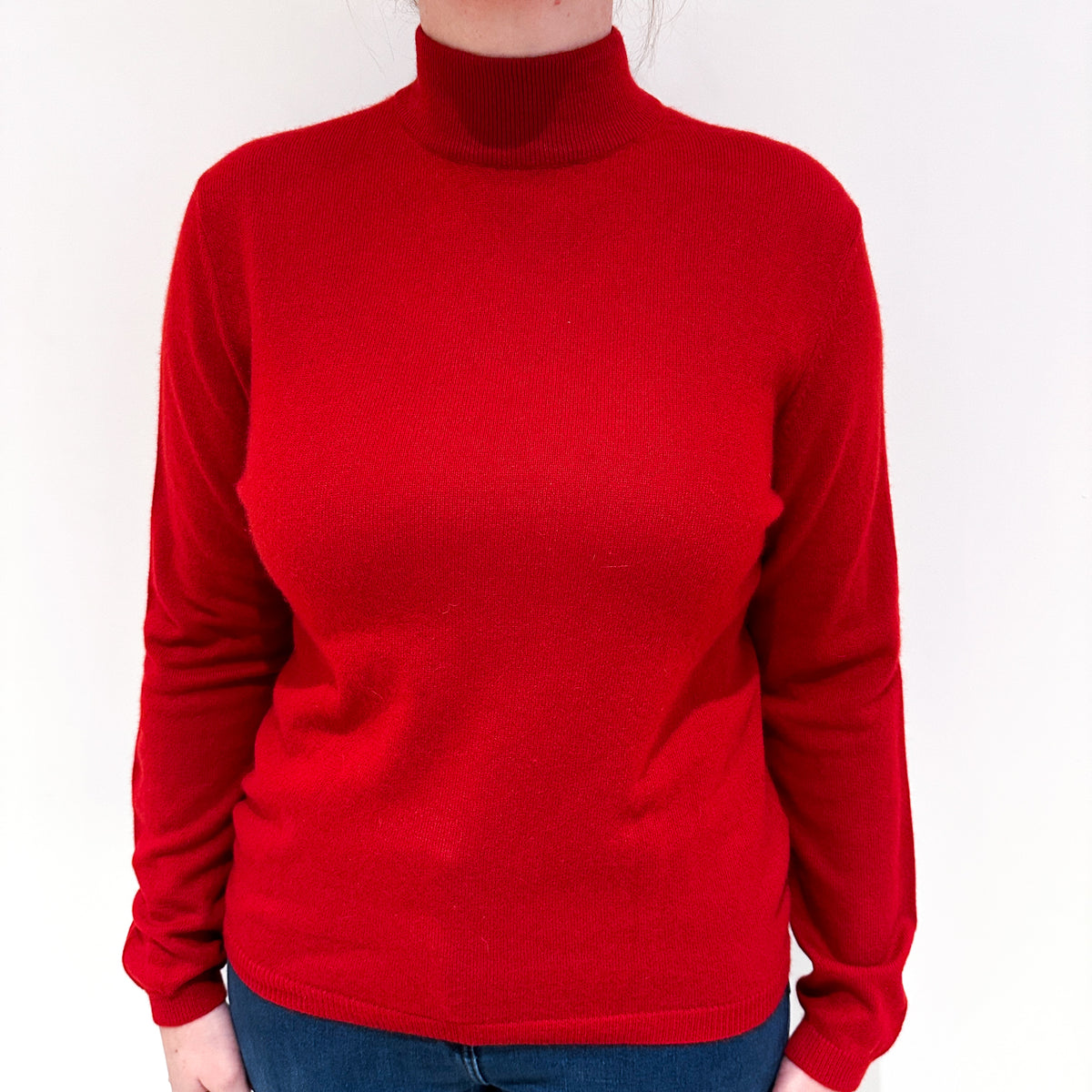 Crimson Red Cashmere Turtle Neck Jumper Large