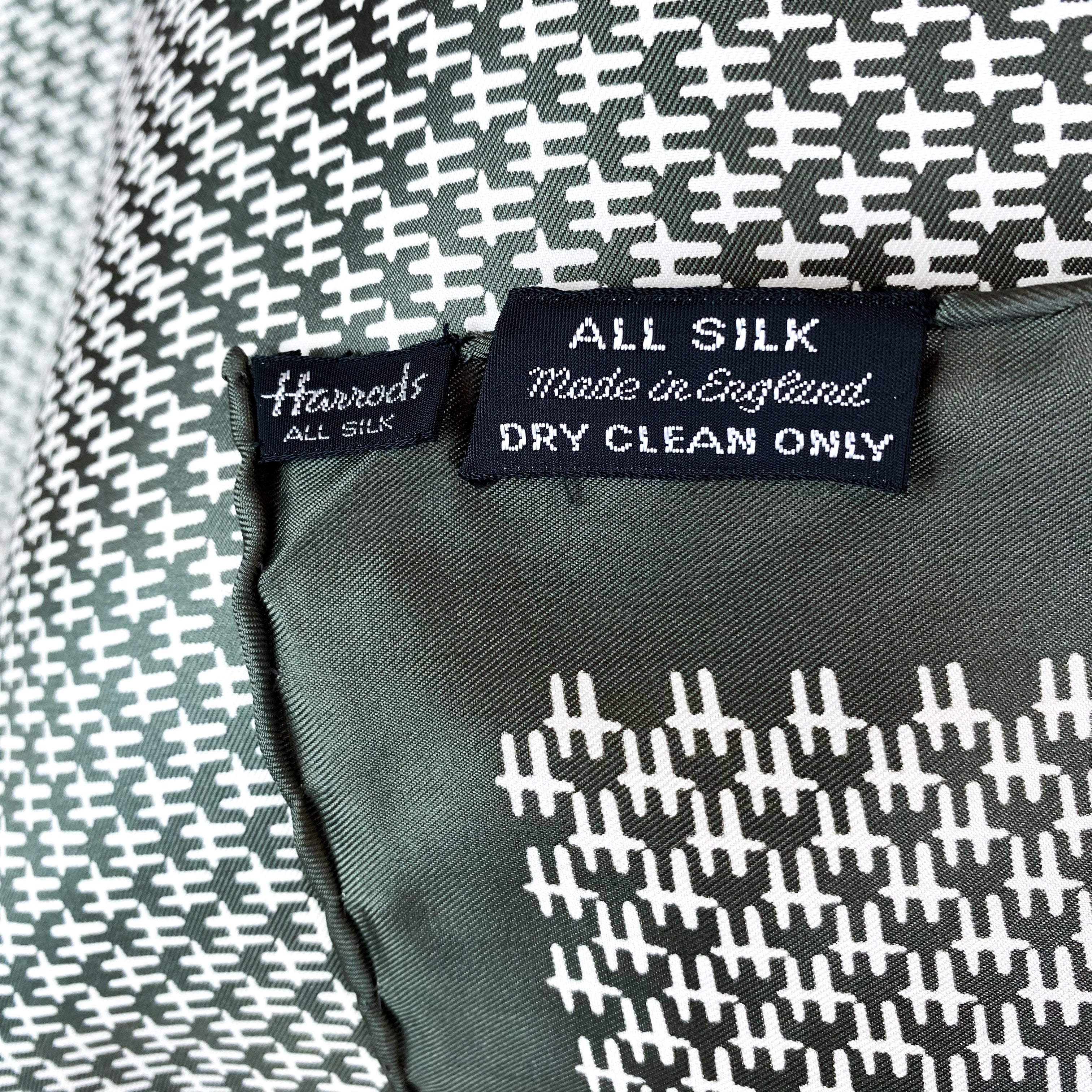 Immaculate Harrods Khaki Vintage Silk Scarf