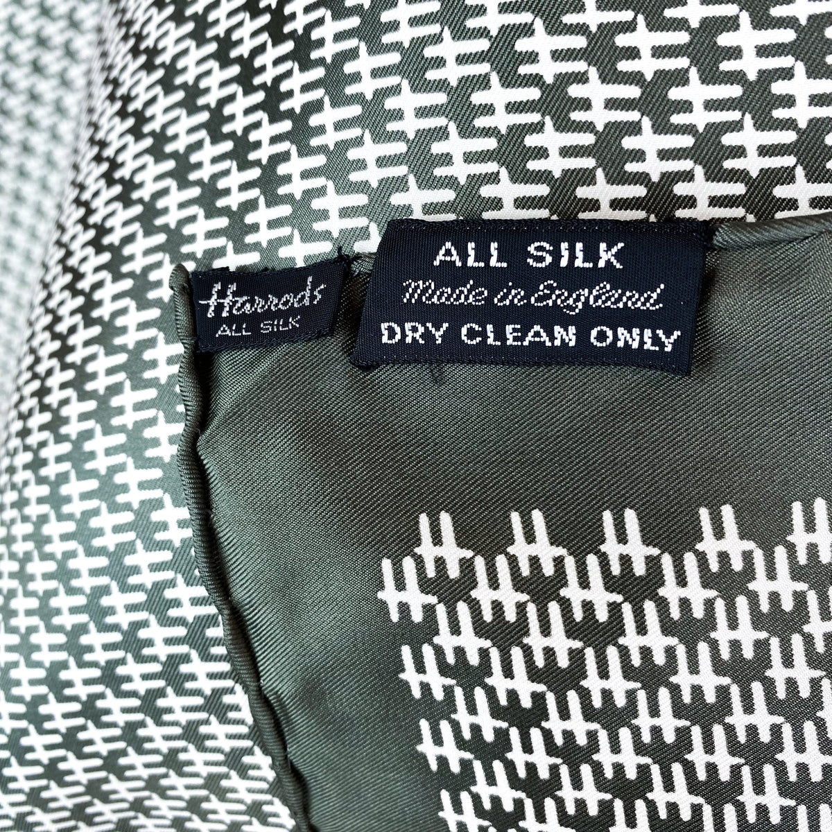 Immaculate Harrods Khaki Vintage Silk Scarf