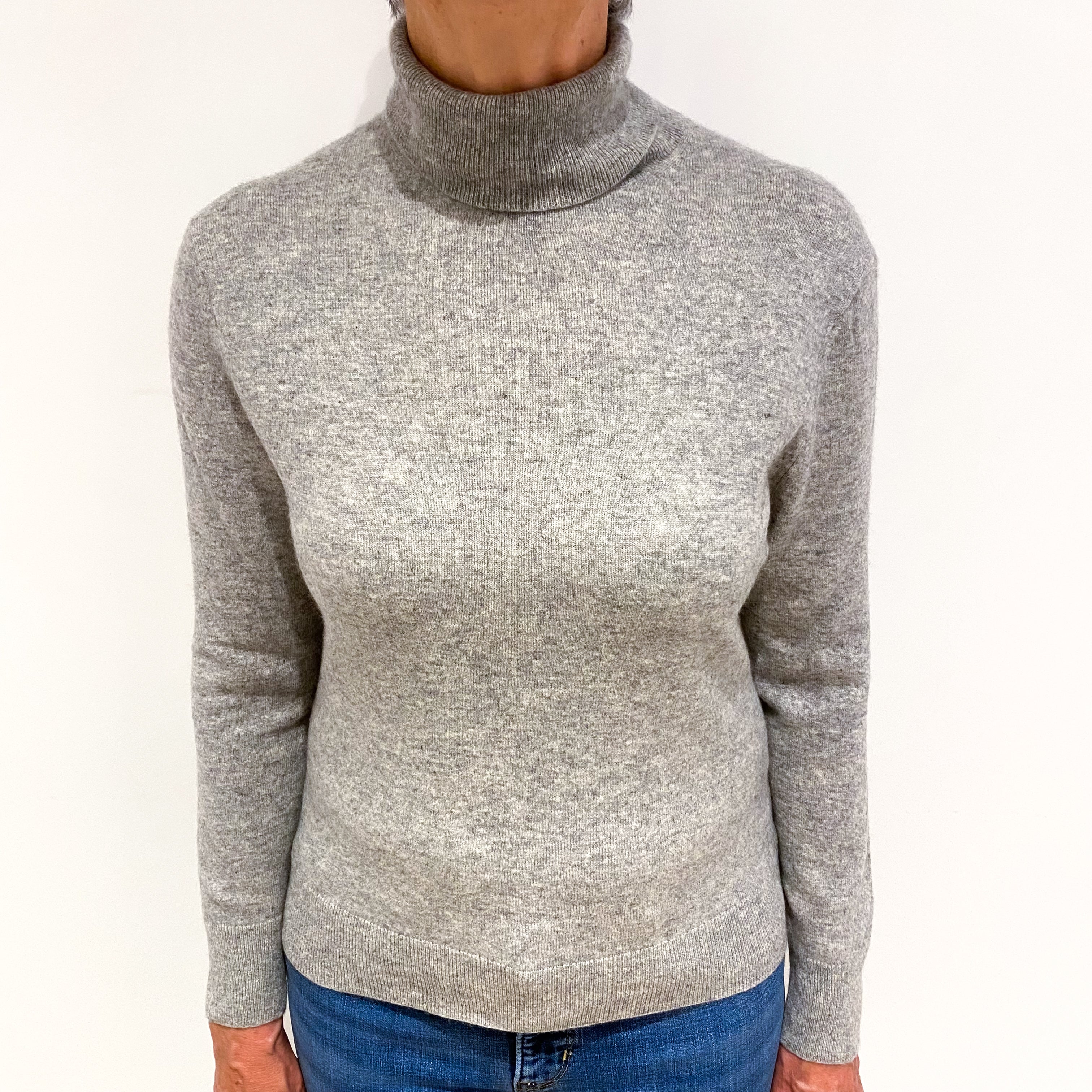 Smoke Grey Cashmere Polo Neck Jumper Medium