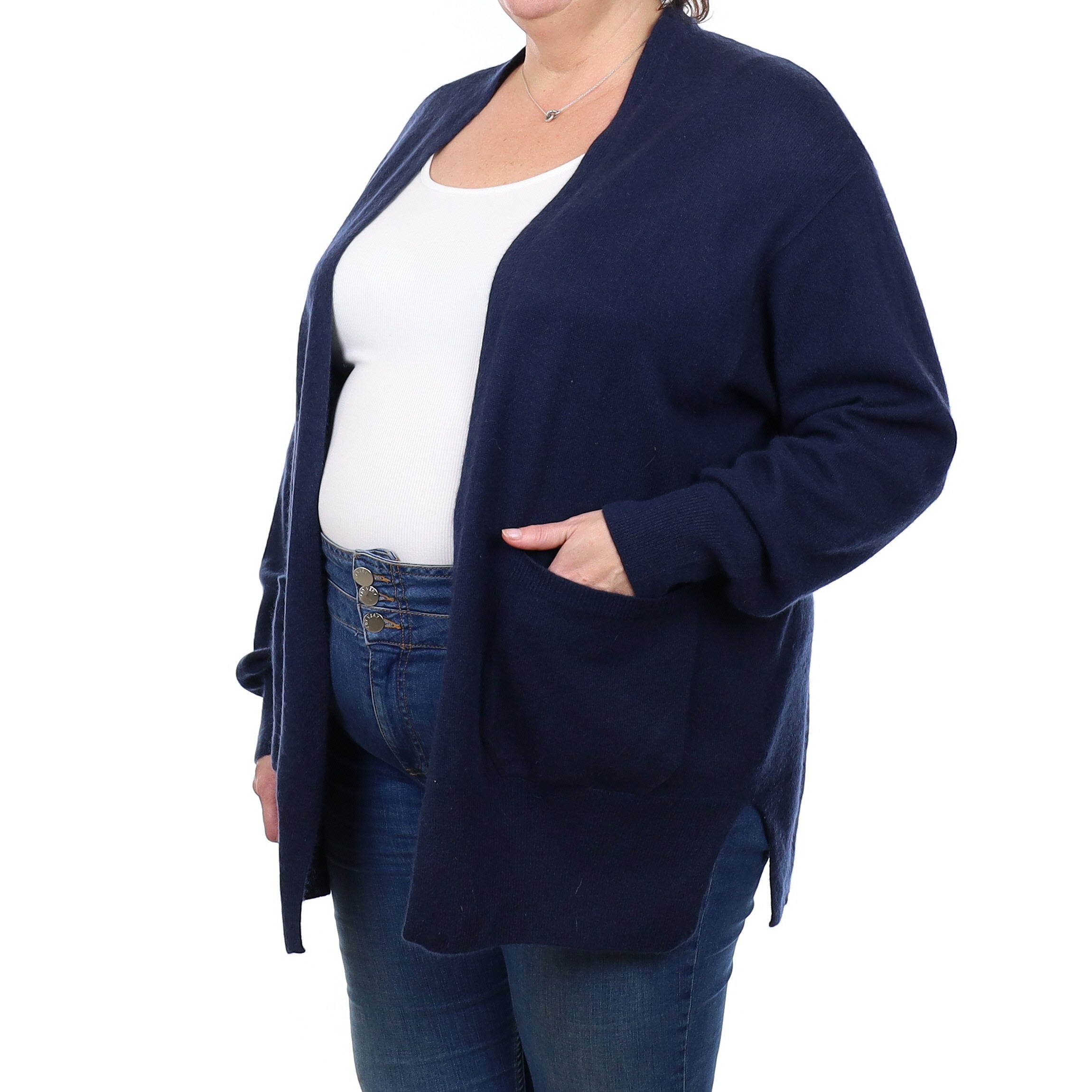 Navy Cashmere Edge to Edge Cardigan with Pockets Extra Large