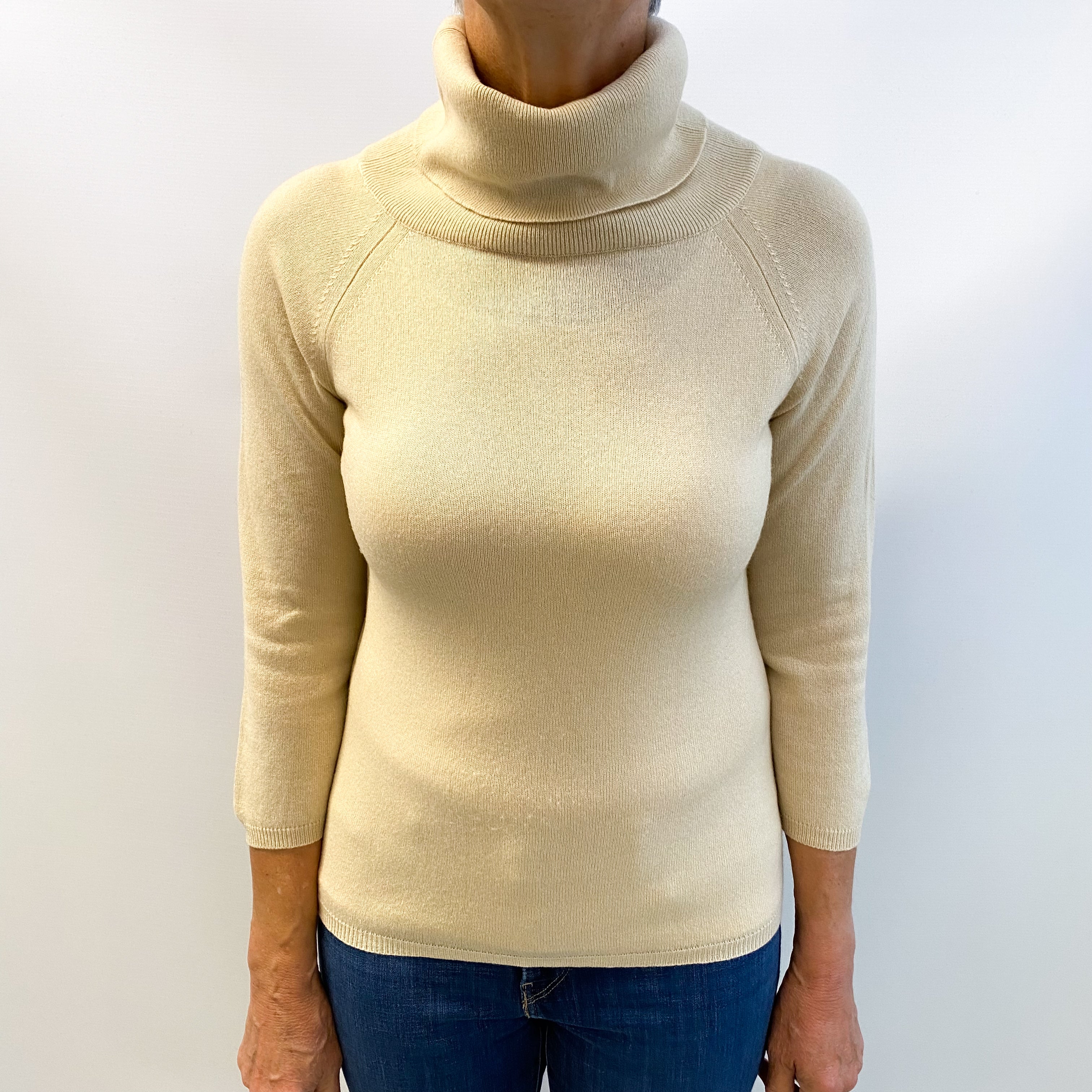 Burberry Sand Beige Cashmere Polo Neck Jumper Medium