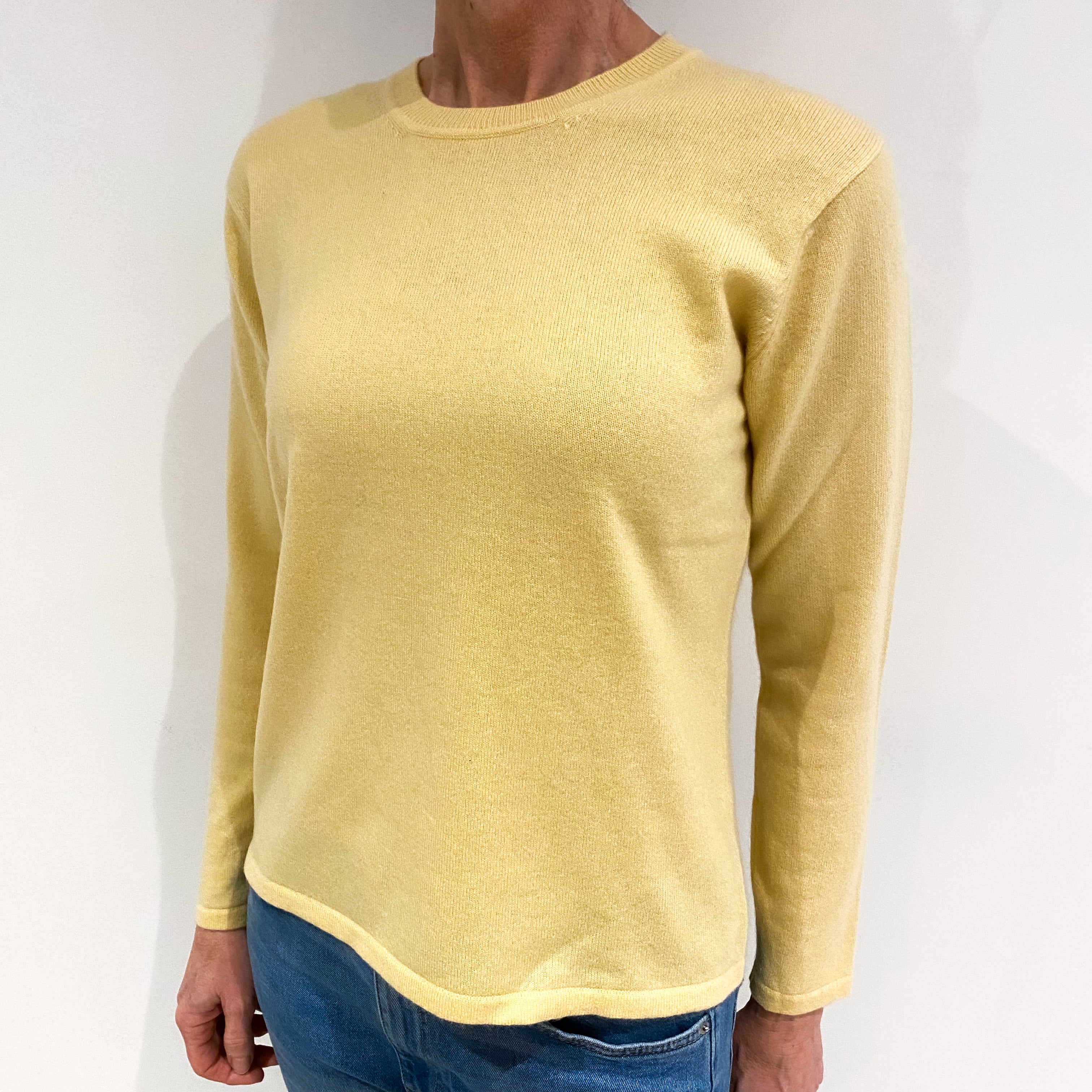 Primrose Yellow Cashmere Crew Neck Jumper Small
