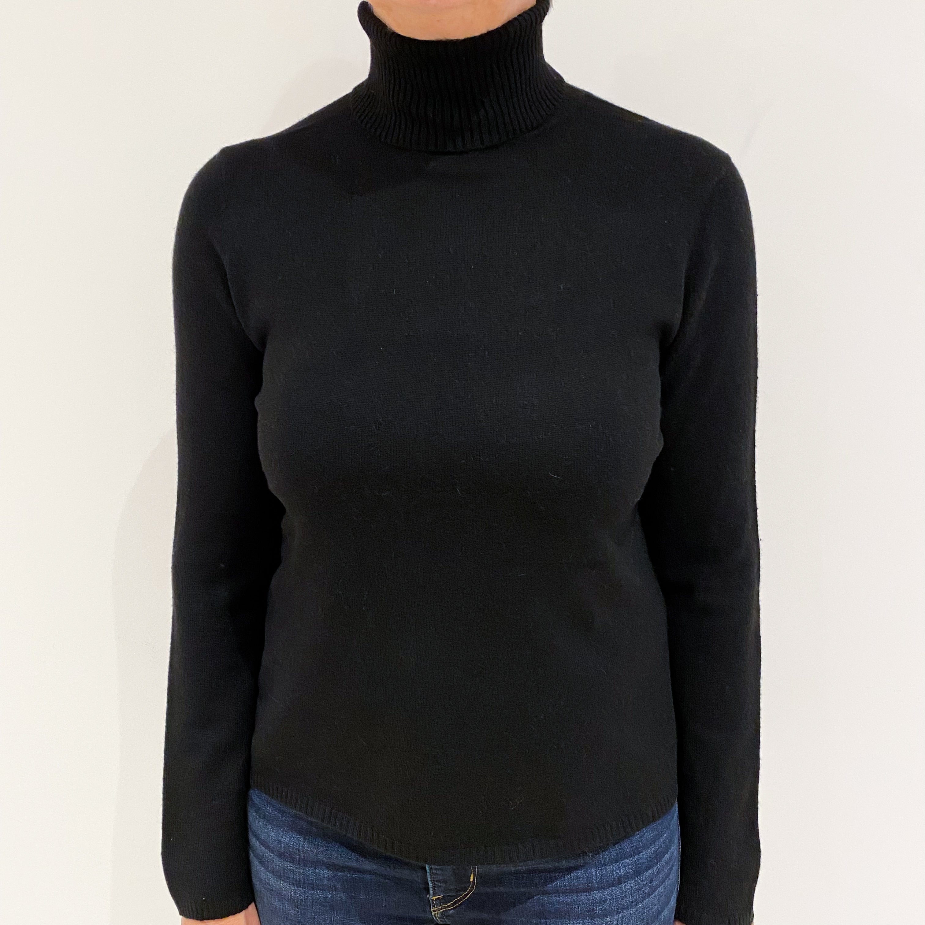 Black Cashmere Polo Neck Jumper Medium