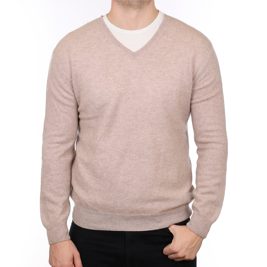 Men’s Fawn Cashmere V Neck Jumper XL