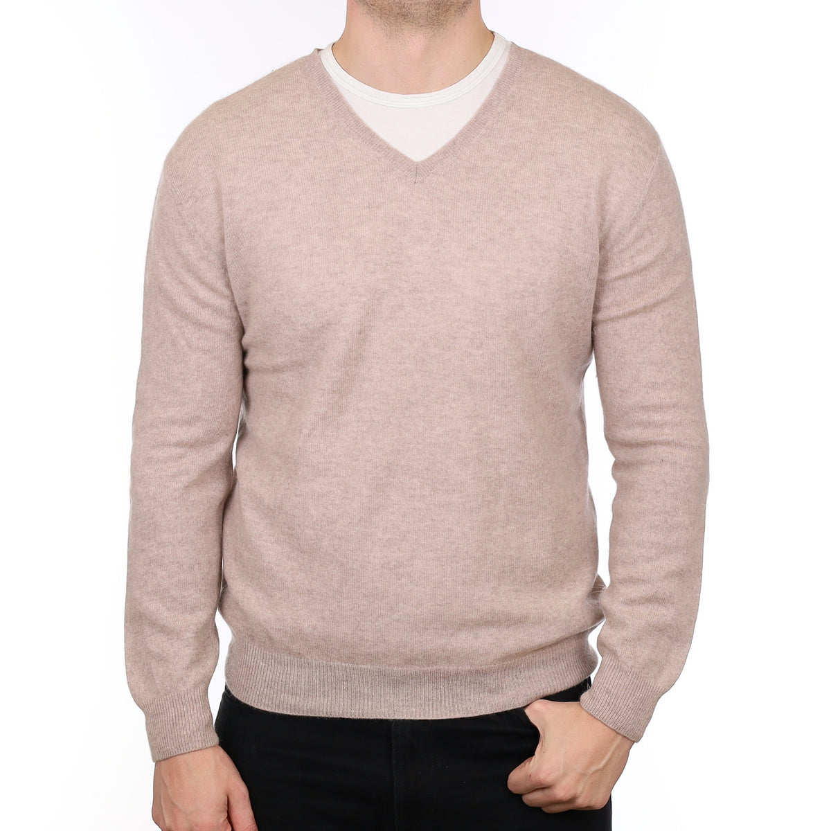 Men’s Fawn Cashmere V Neck Jumper XL