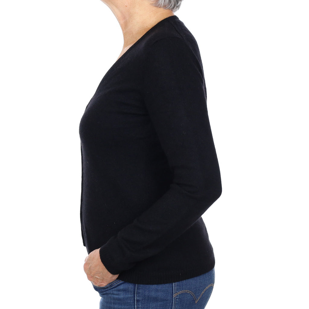 Black Cashmere V Neck Cardigan Medium
