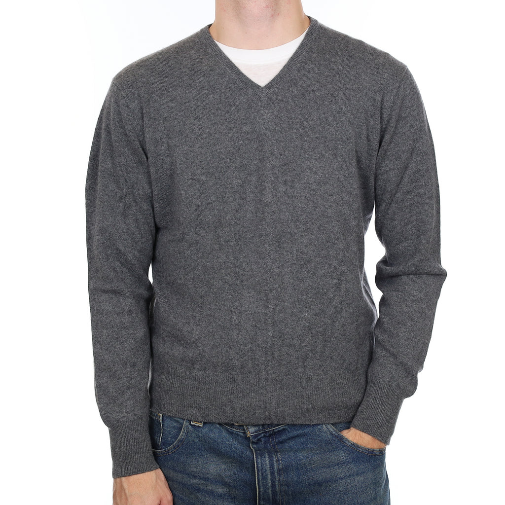 Men’s Slate Grey Cashmere V Neck Jumper Medium