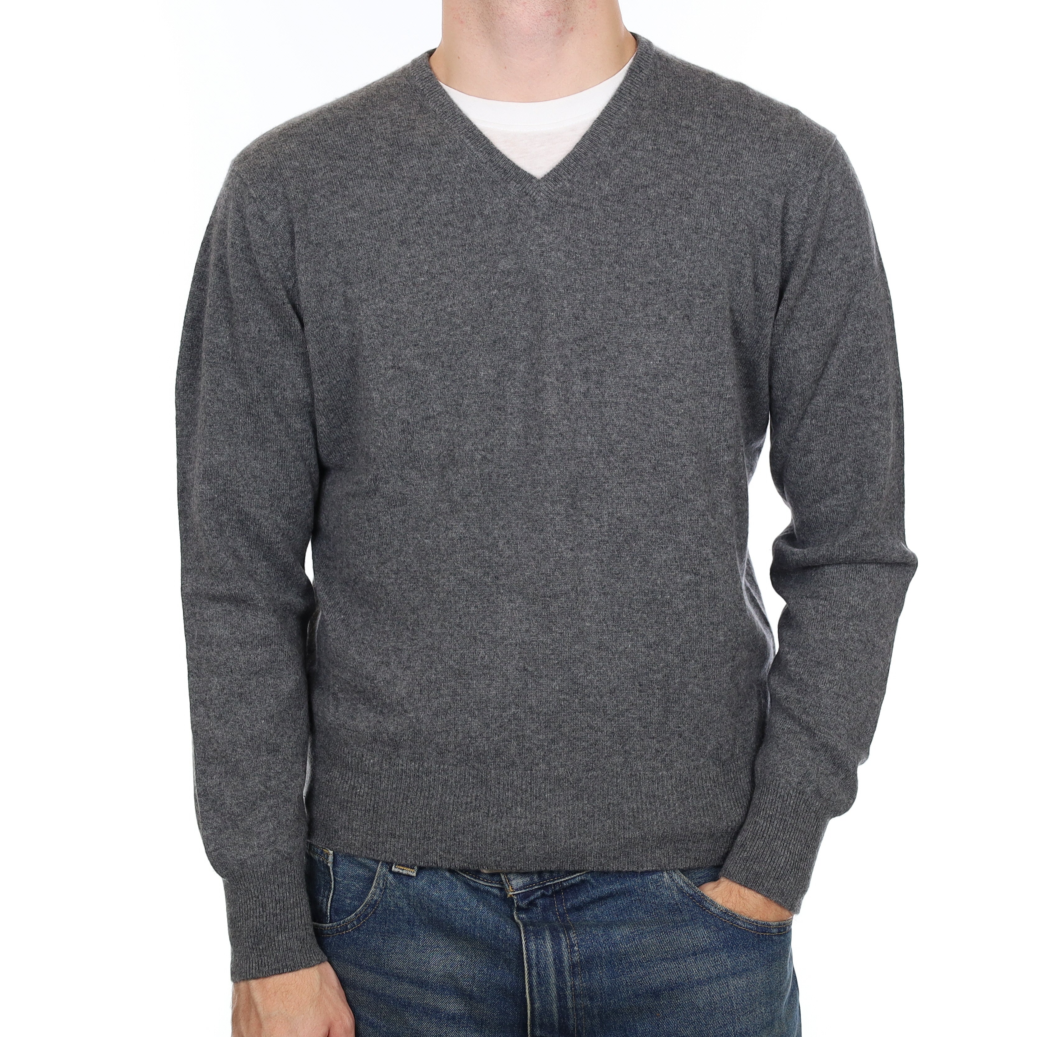 Men’s Slate Grey Cashmere V Neck Jumper Medium