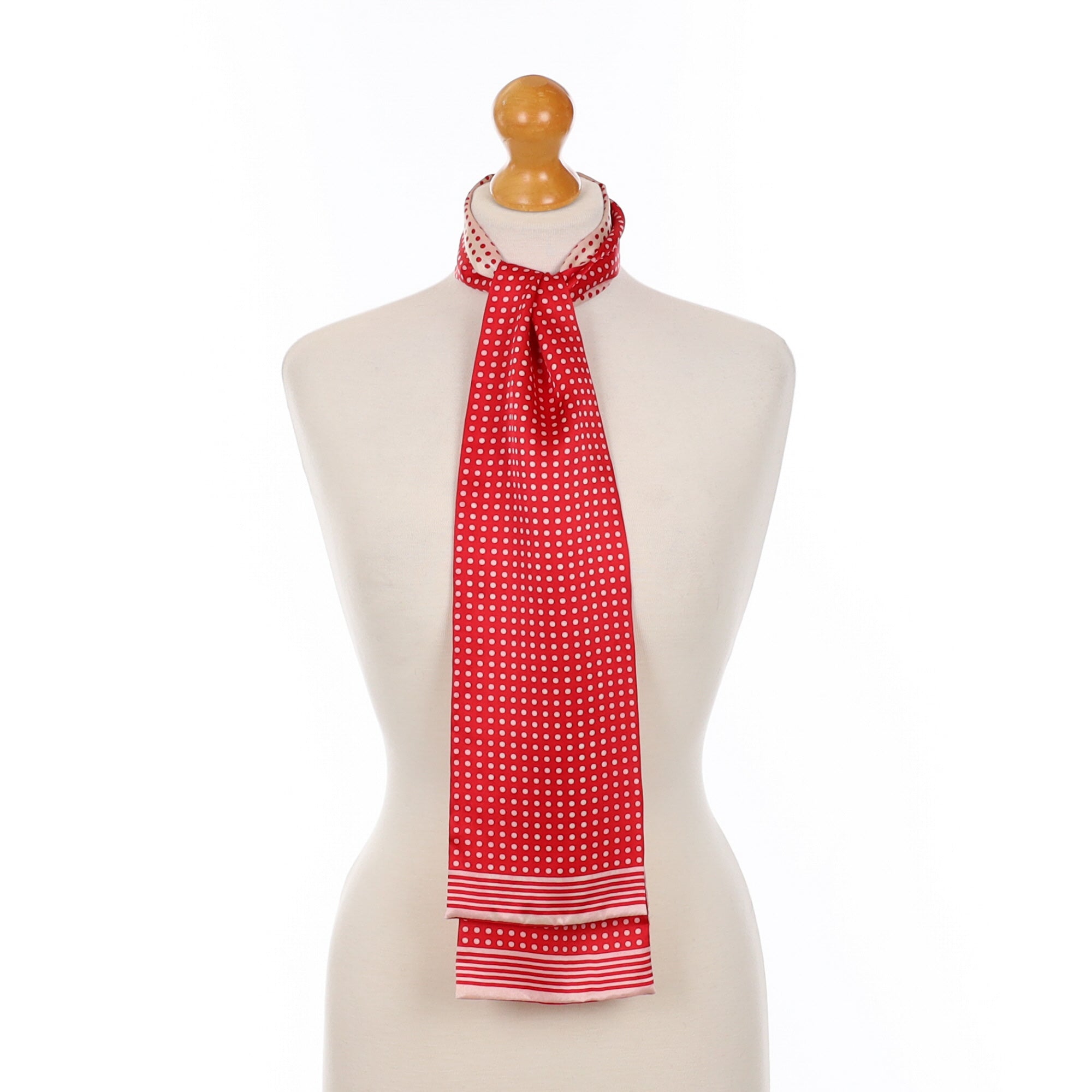 Red And White Spotted Long Silk Scarf