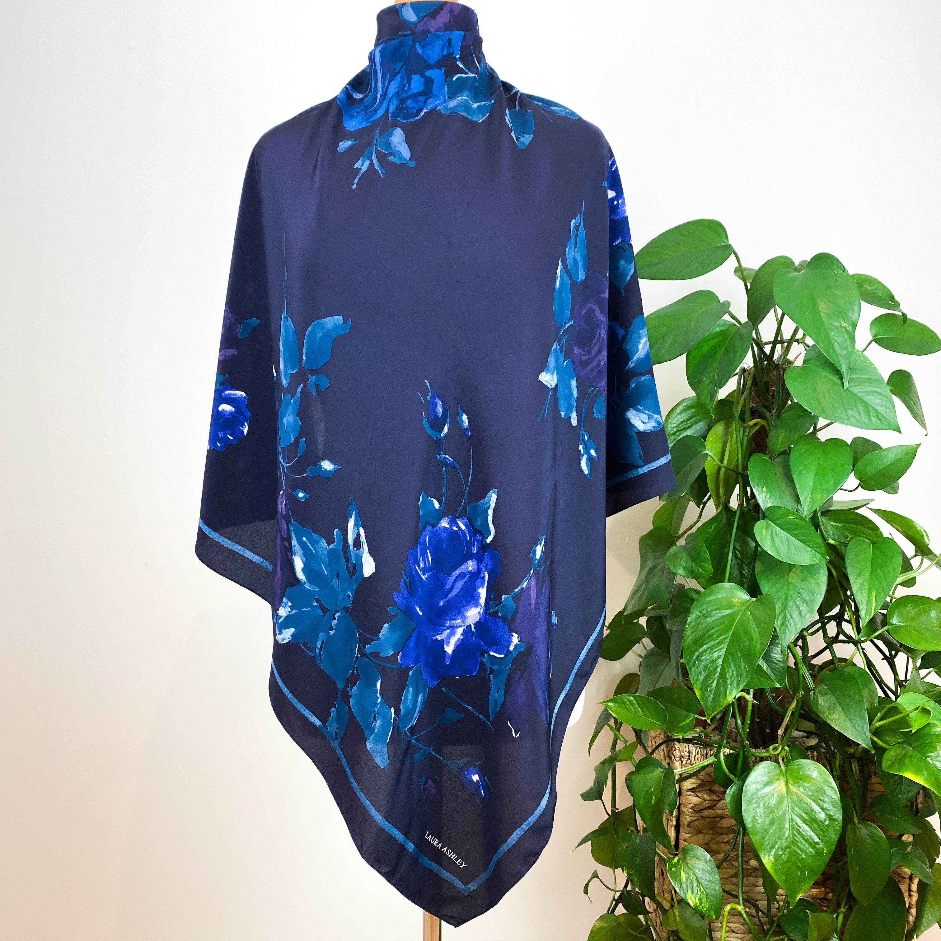 Laura Ashley Navy Floral Silk Scarf