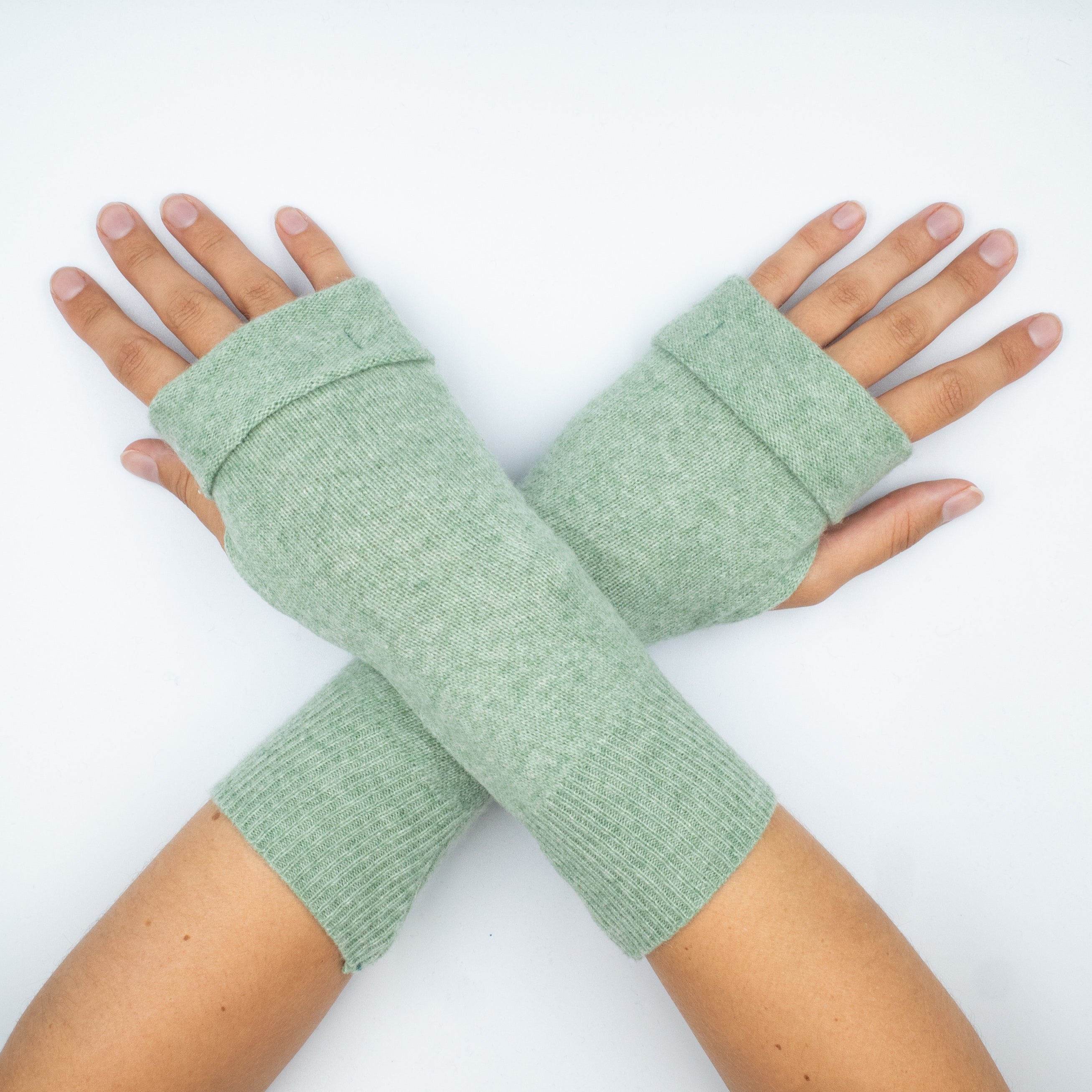 Soft Sage Green Cashmere Fingerless Gloves