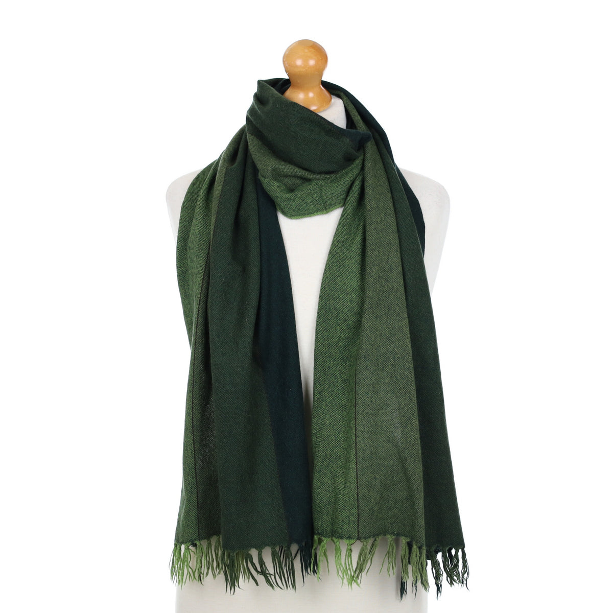 Italian Green Stripe Cashmere Fringed Woven Scarf