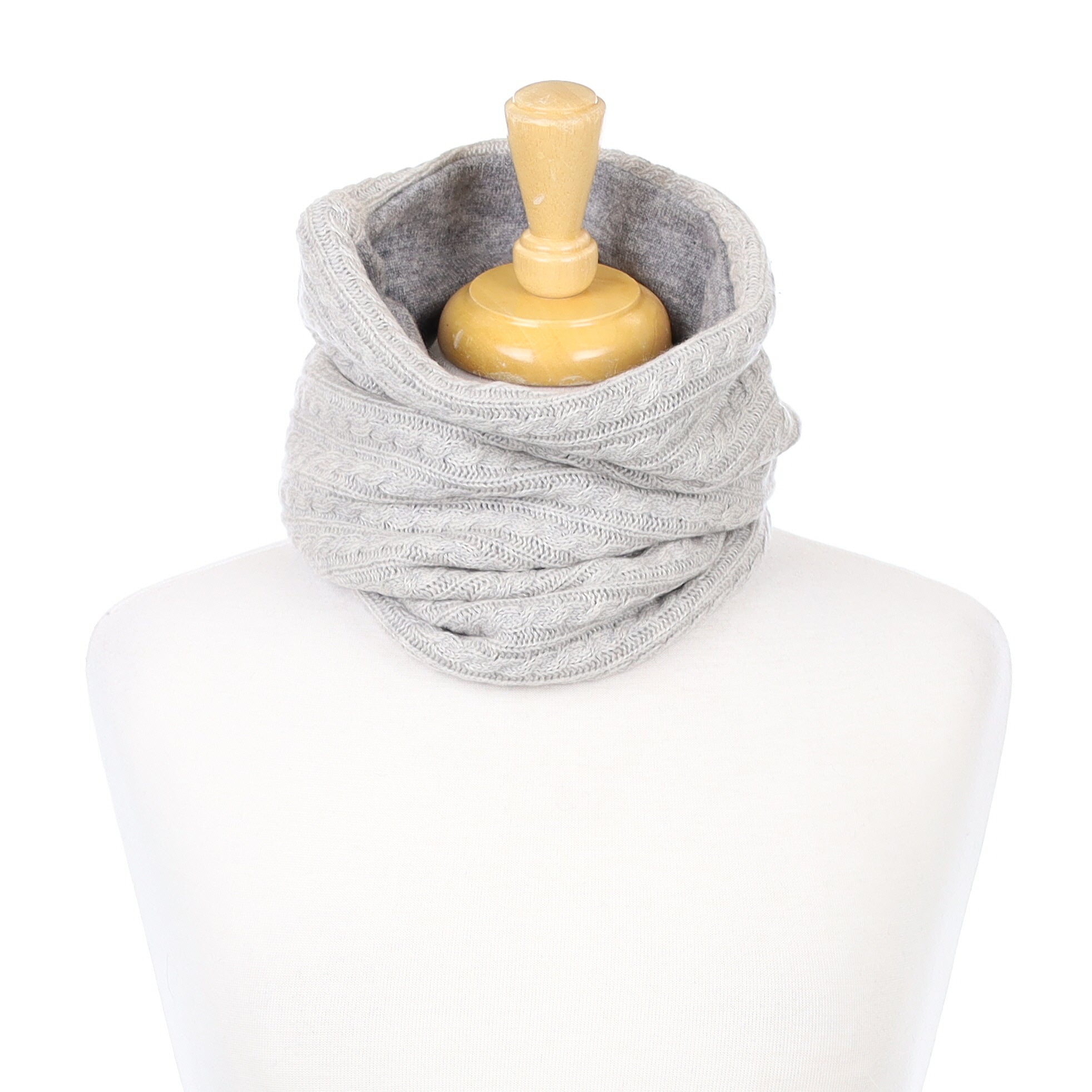 Smoke and Ash Grey Cable Knit Luxury Double Layered Snood