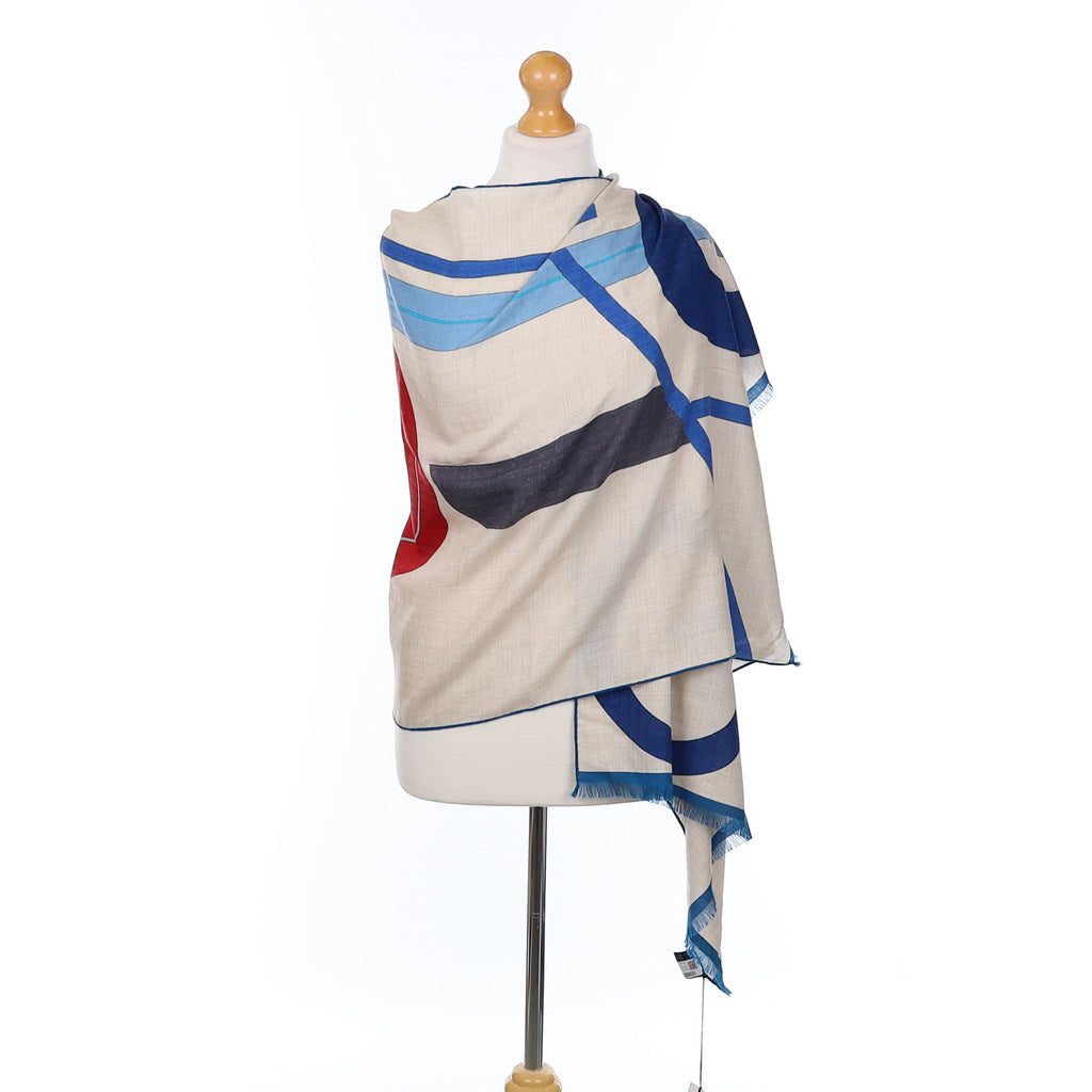 Brand New Boxed Hermès Cycling Silk & Cashmere Stole