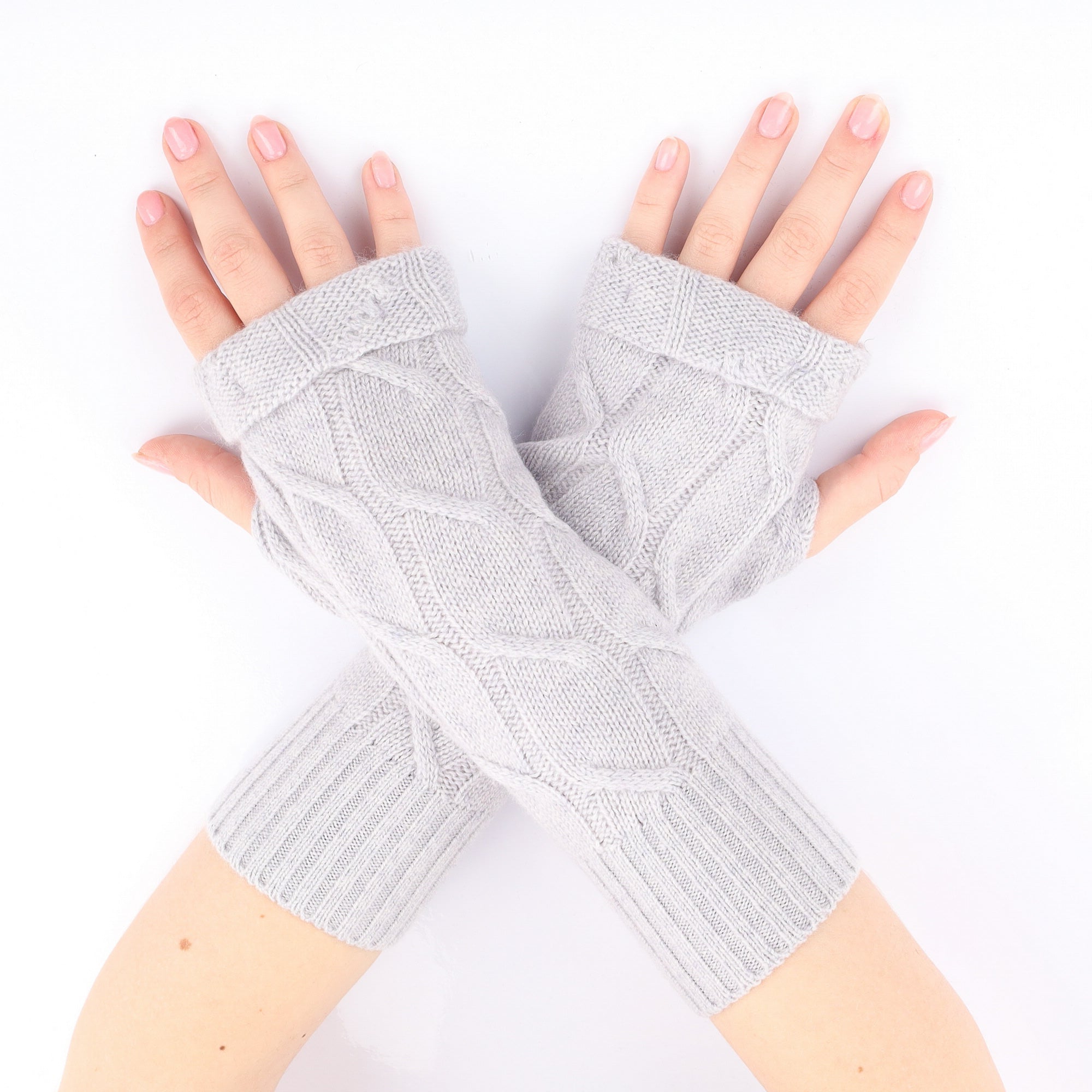 Dove Grey Cable Fingerless Gloves