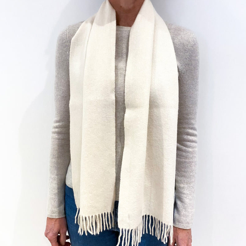 Cream Cashmere Fringed Woven Scarf