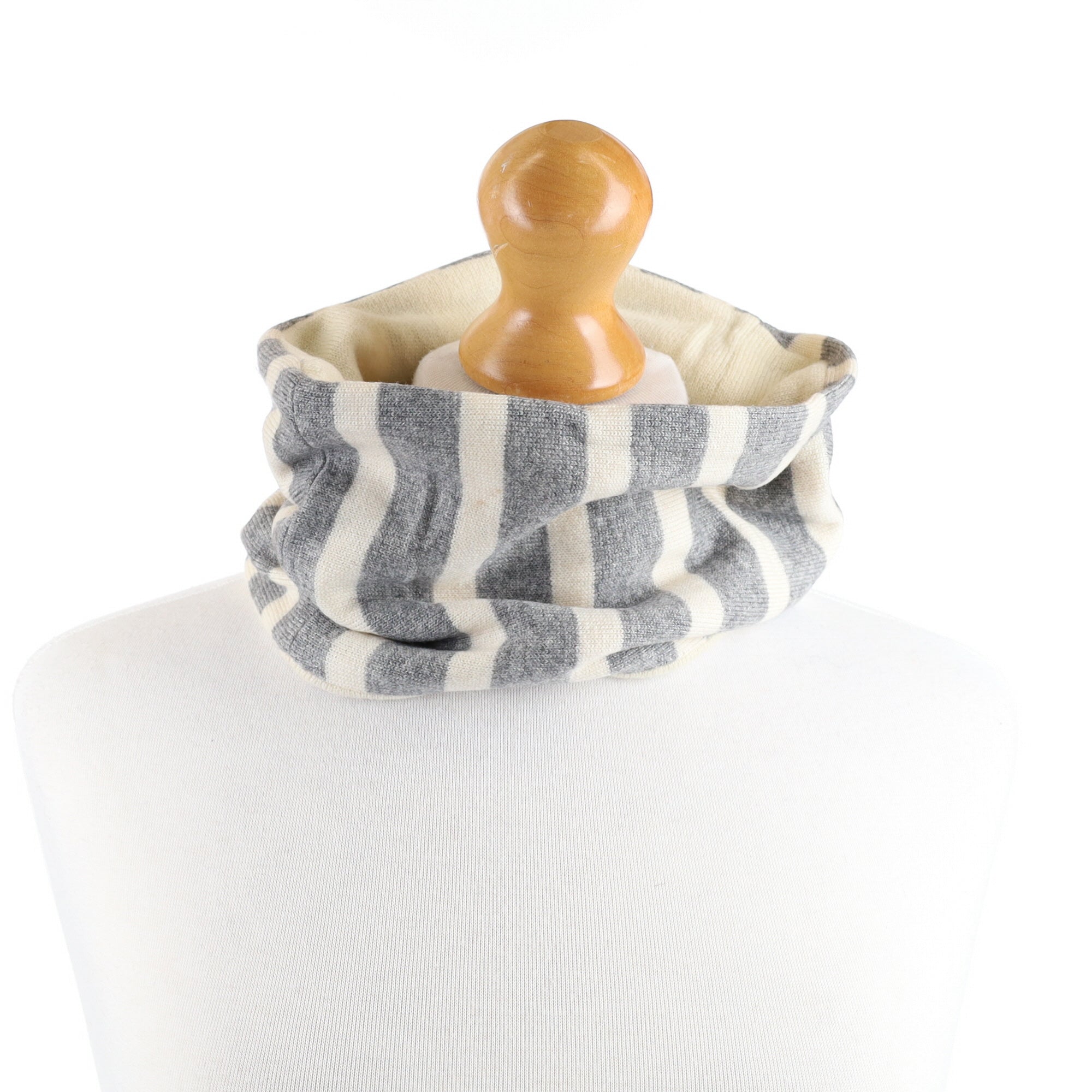 Smoke Grey and Vanilla Cream Striped Neck Warmer