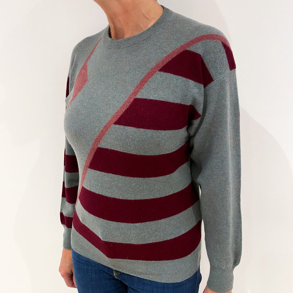 Vintage Olive Green Patterned Marl Cashmere Crew Neck Jumper Medium