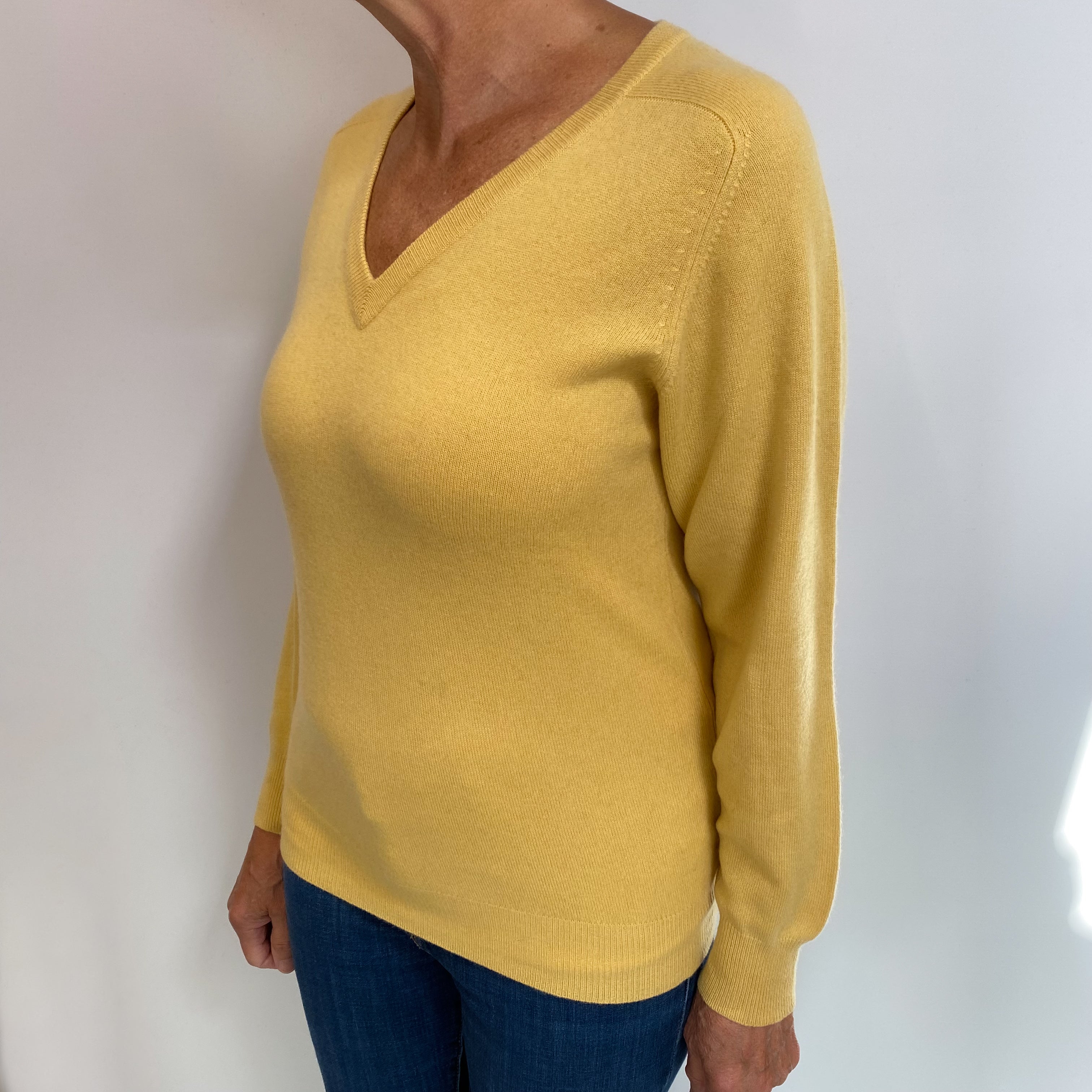 Pollen Yellow Cashmere V Neck Jumper Medium