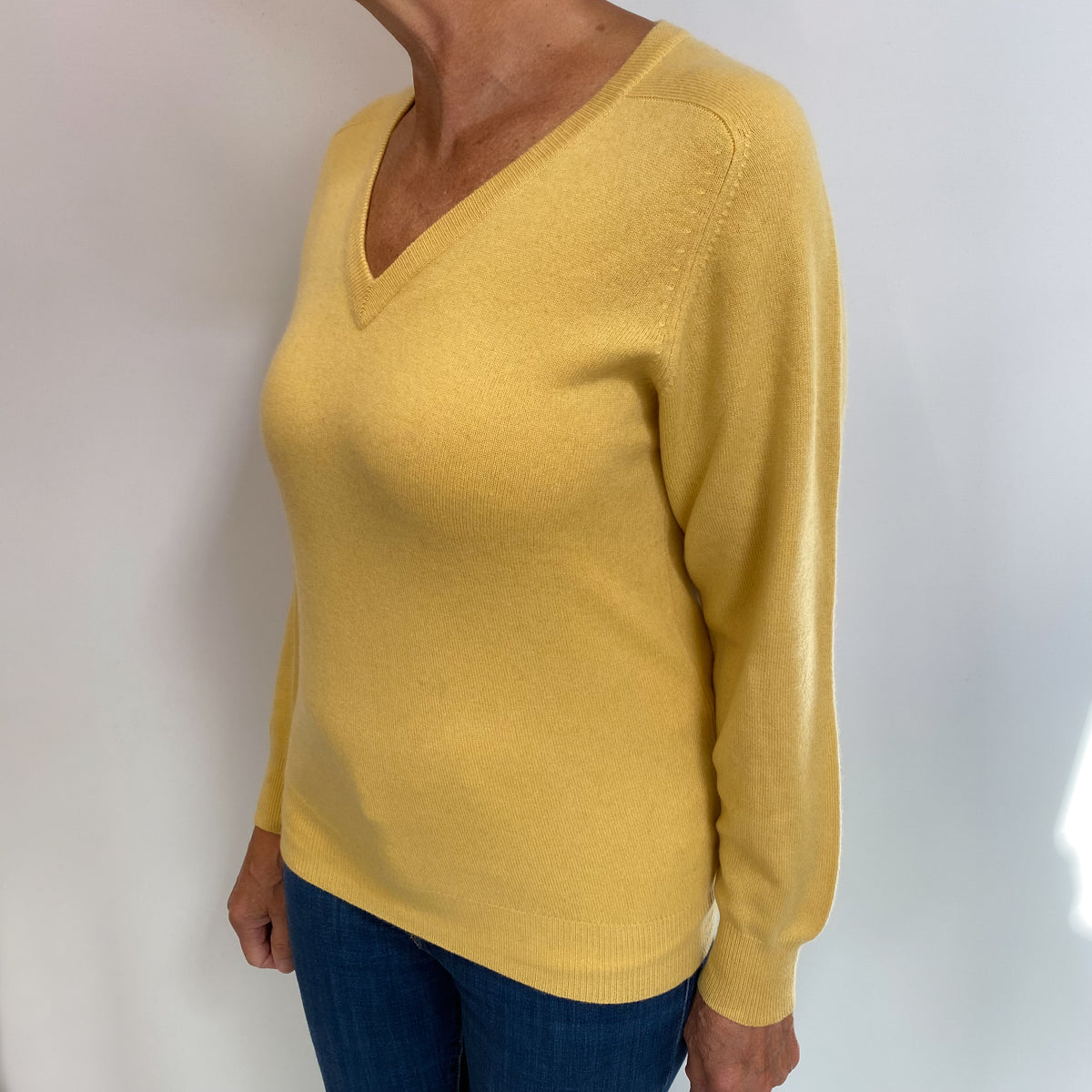 Pollen Yellow Cashmere V Neck Jumper Medium
