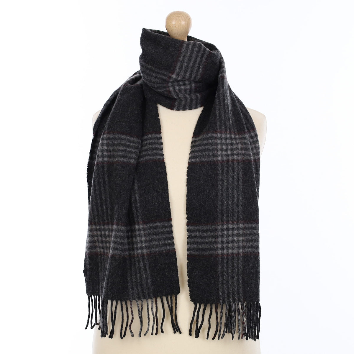 Charcoal and Smoke Grey Checkered Cashmere Woven Scarf