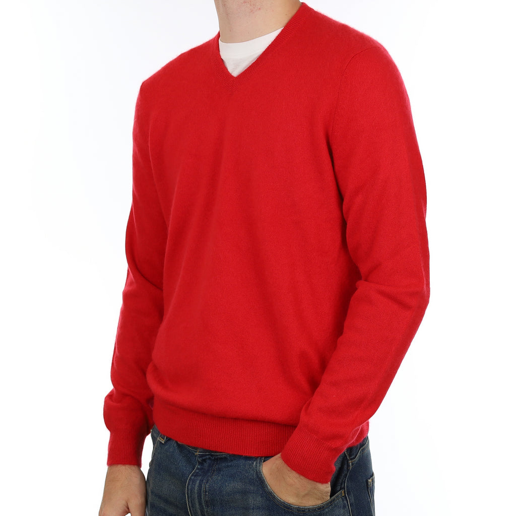 Men’s Spanish Red Cashmere V Neck Jumper Large
