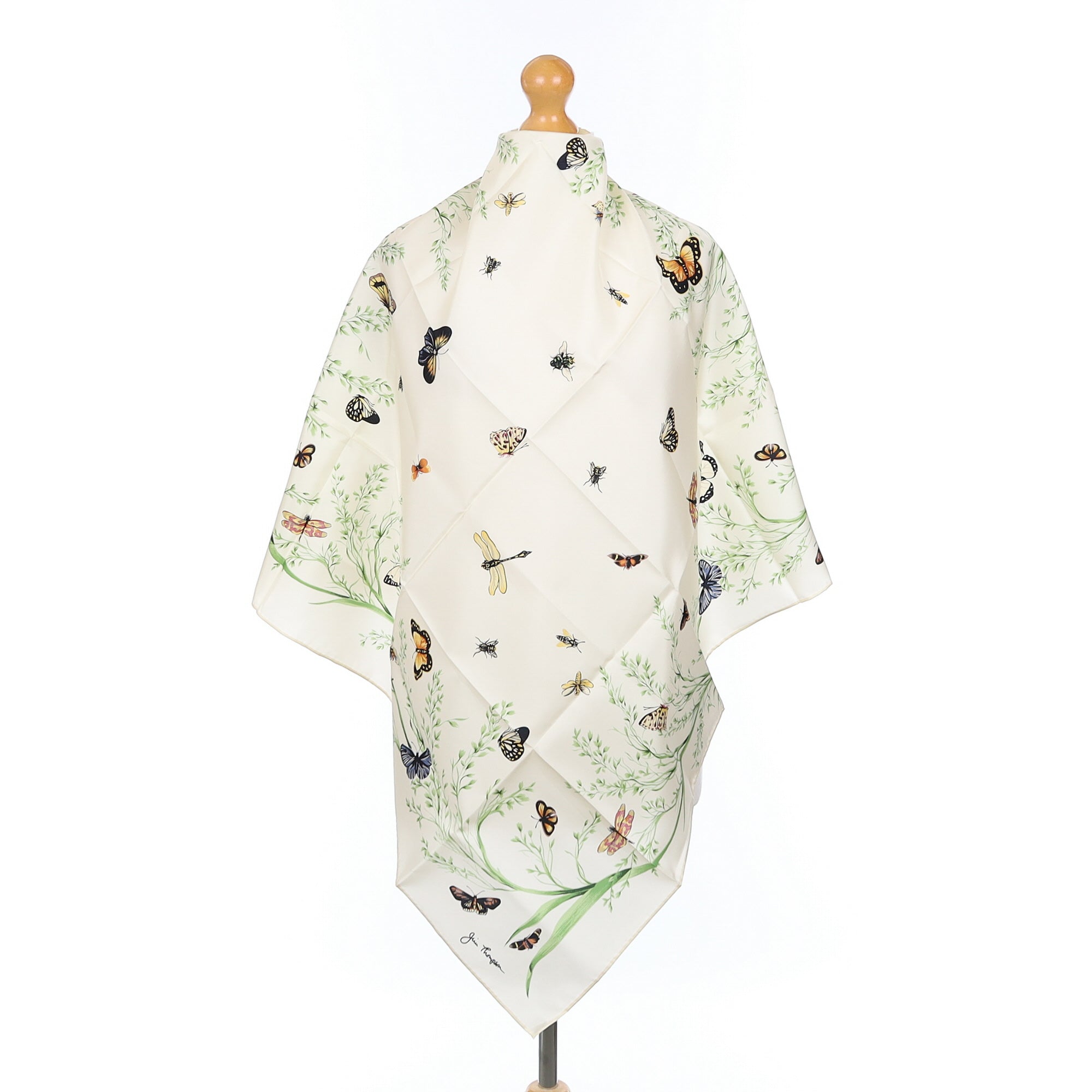Brand New Jim Thompson Cream Butterfly Silk Scarf