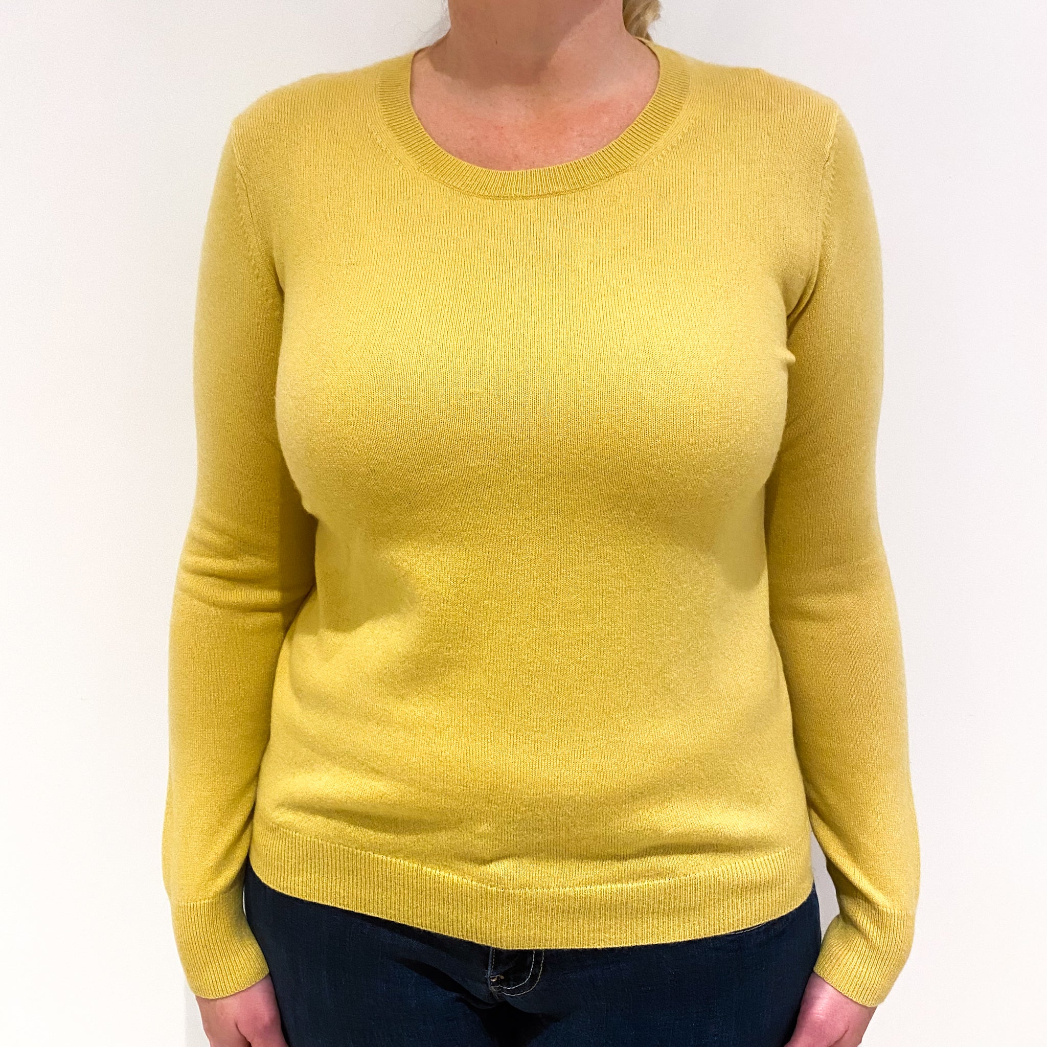 Lemon Yellow Cashmere Crew Neck Jumper Large