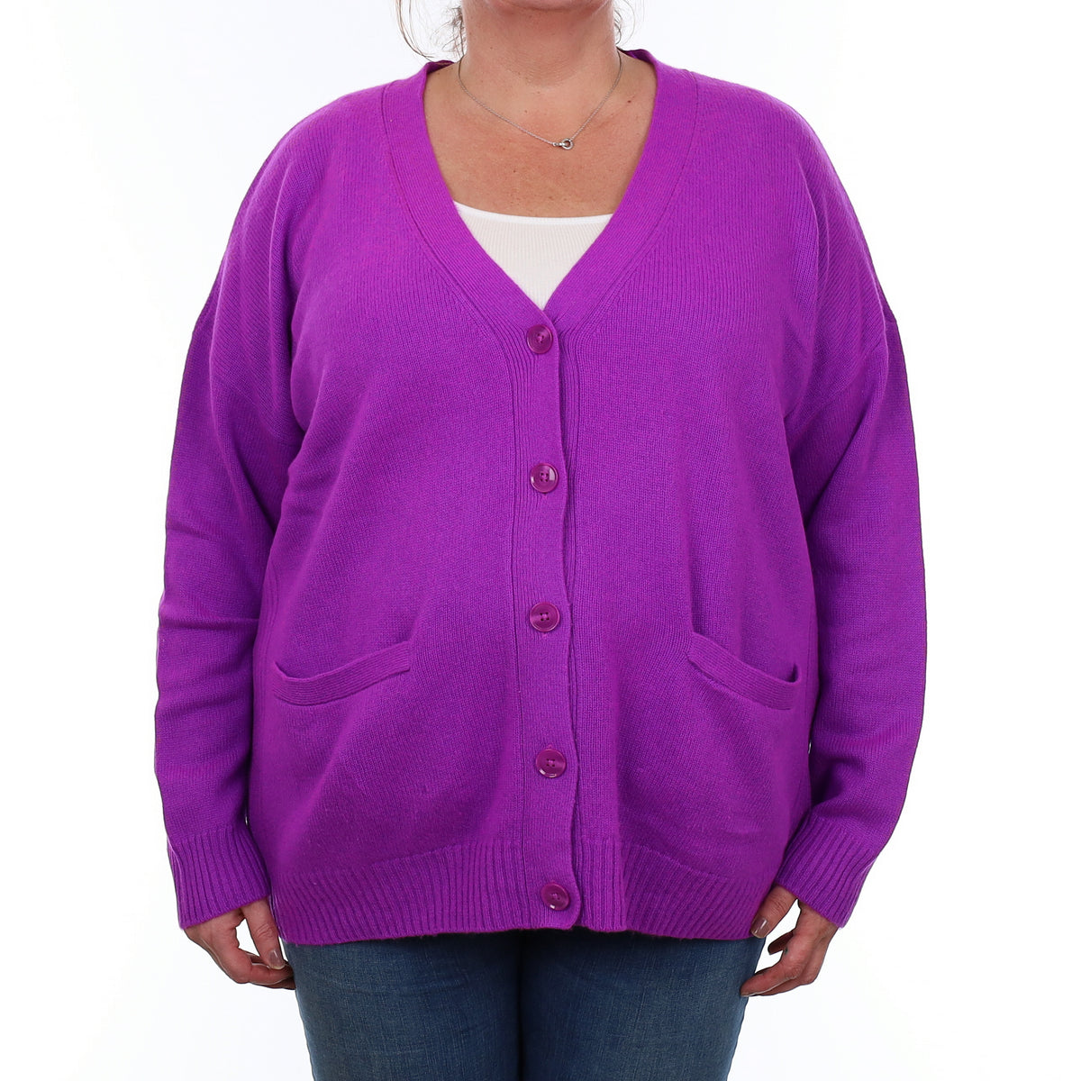 Acid Purple Cashmere Slouchy V Neck Cardigan with Pockets XXL