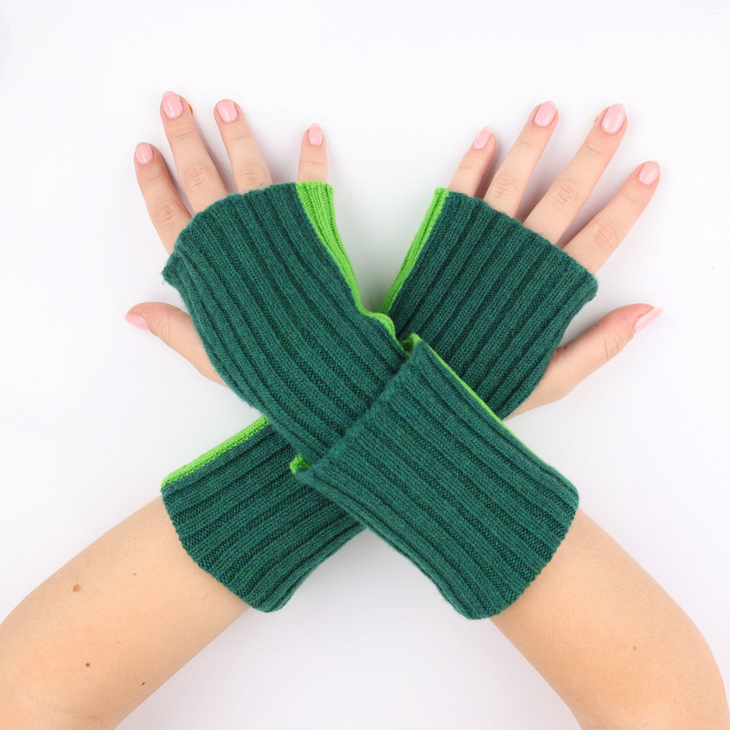Brand New Scottish Neon and Forest Green Ribbed Fingerless Gloves