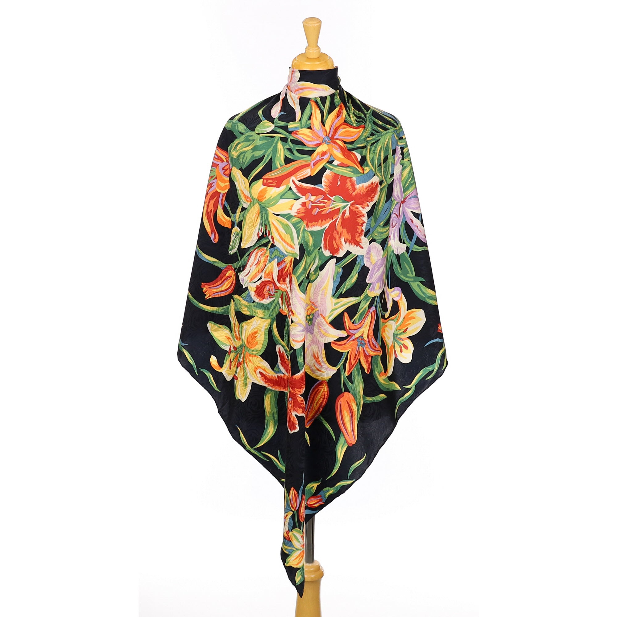Multi Coloured Floral Design Vintage Silk Scarf