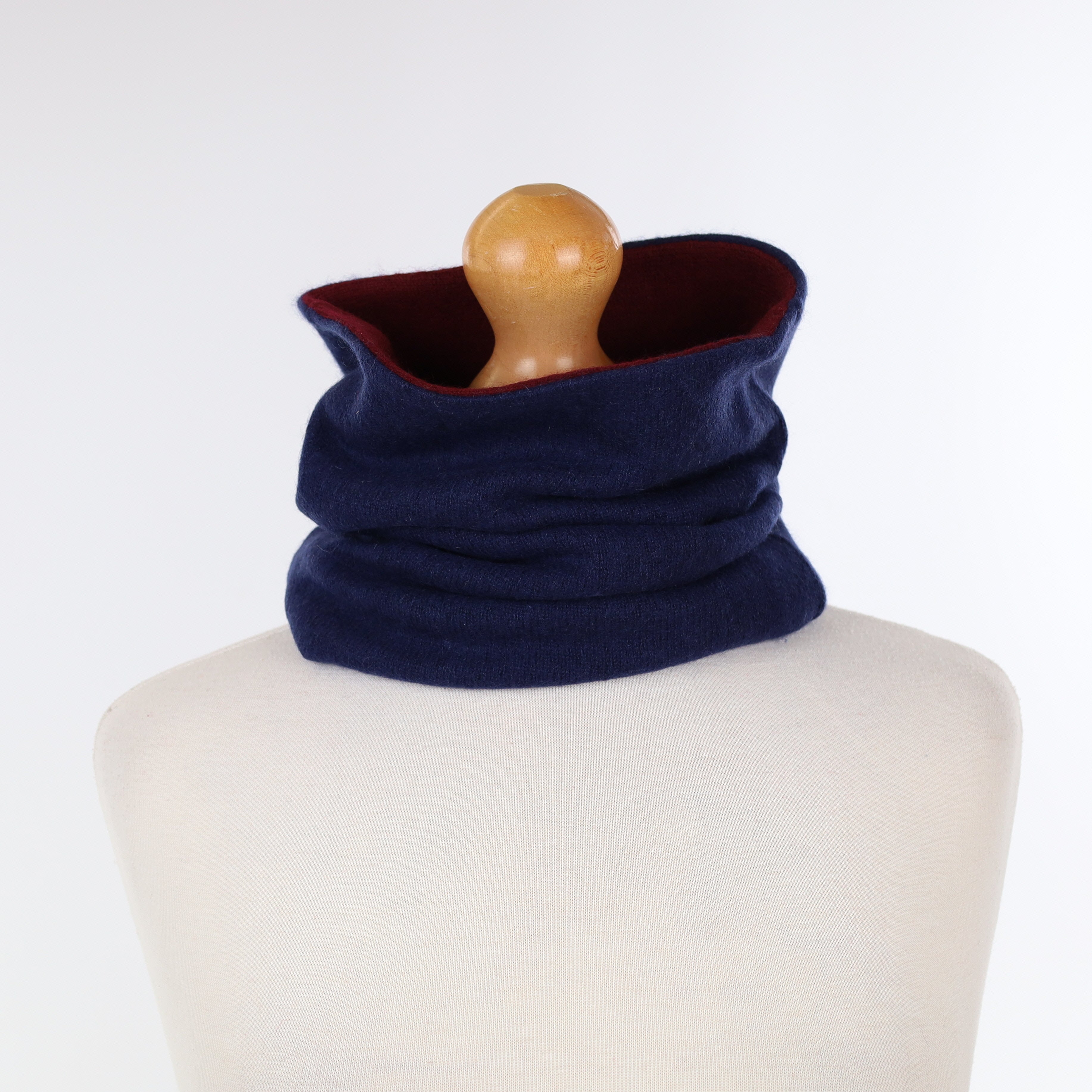 French Navy and Wine Red Double Layered Snood