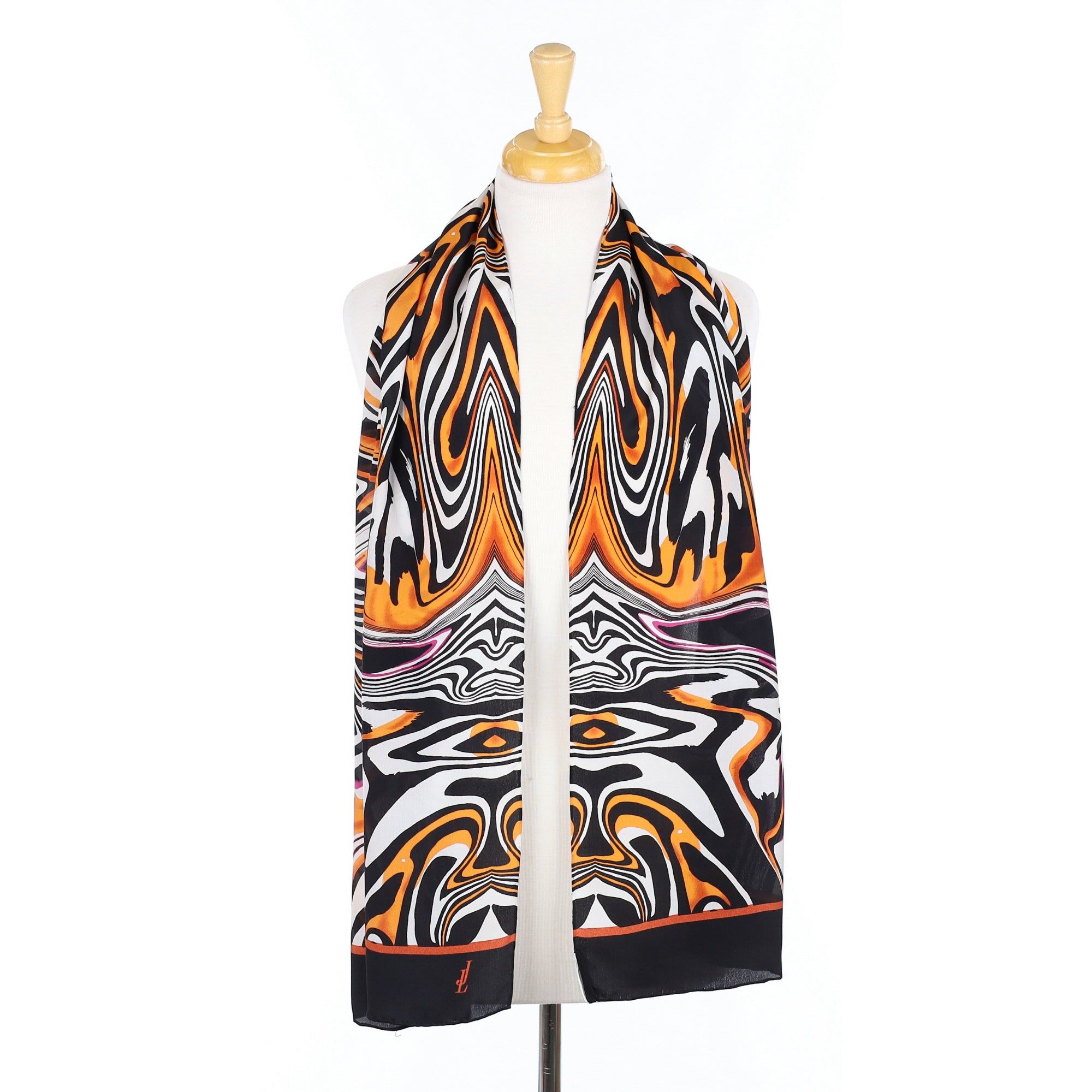 Jammers & Leufgen Black Patterned Long Silk Scarf