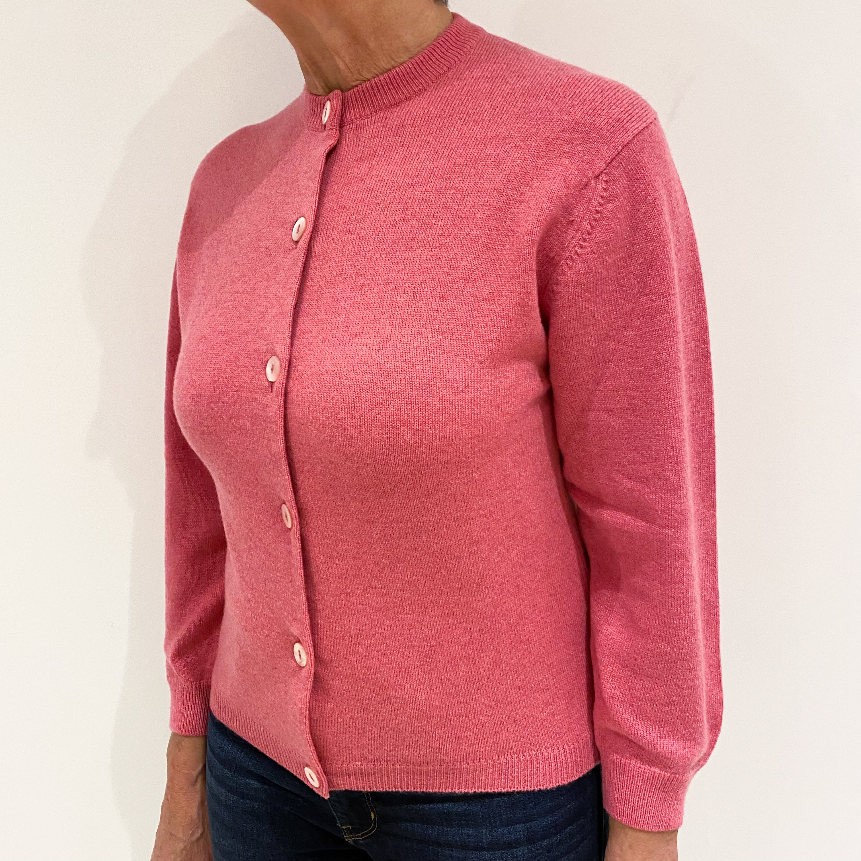 Brand New Scottish Lupin Pink Cashmere Crew Neck Cardigan Medium