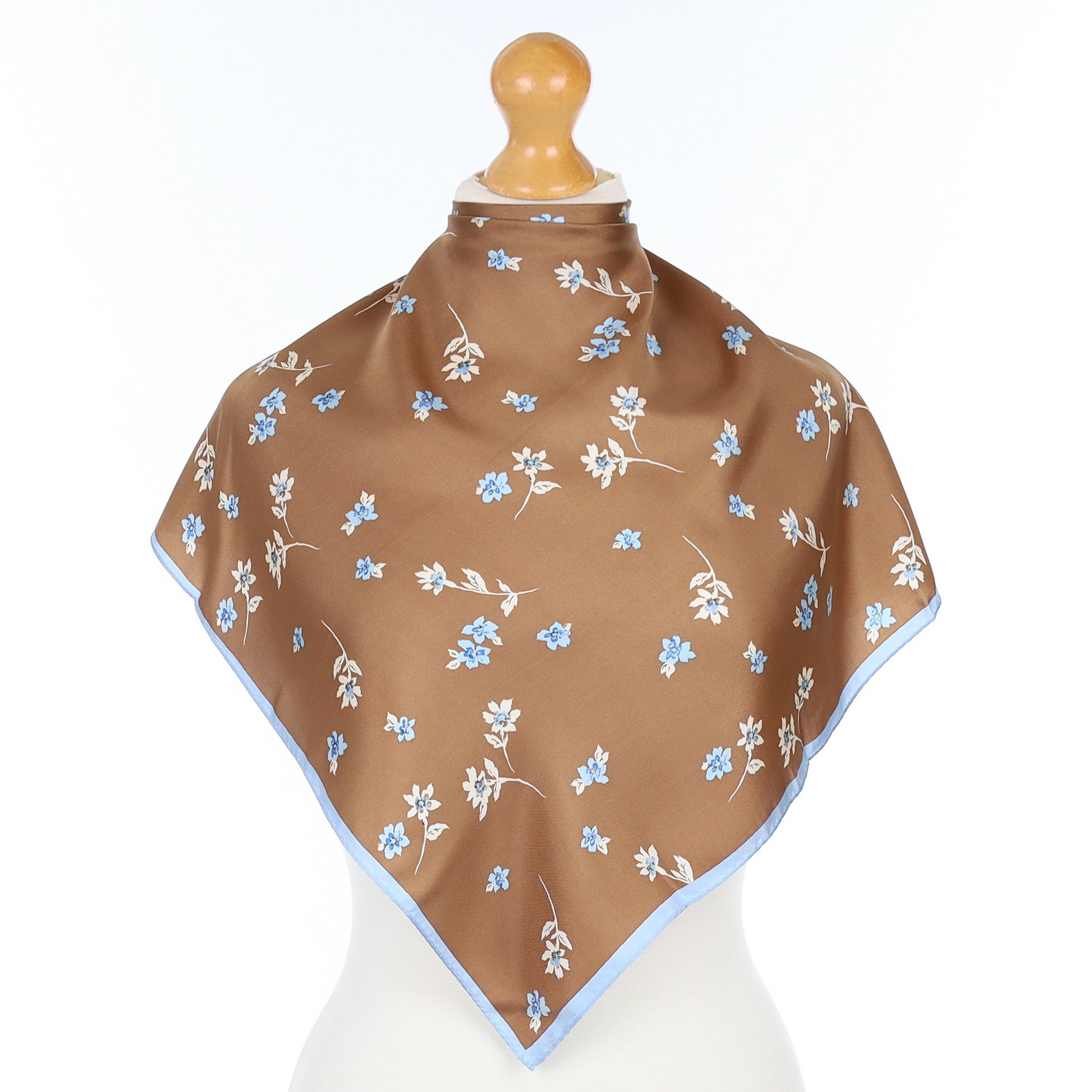 Brown and Blue Patterned Silk Scarf