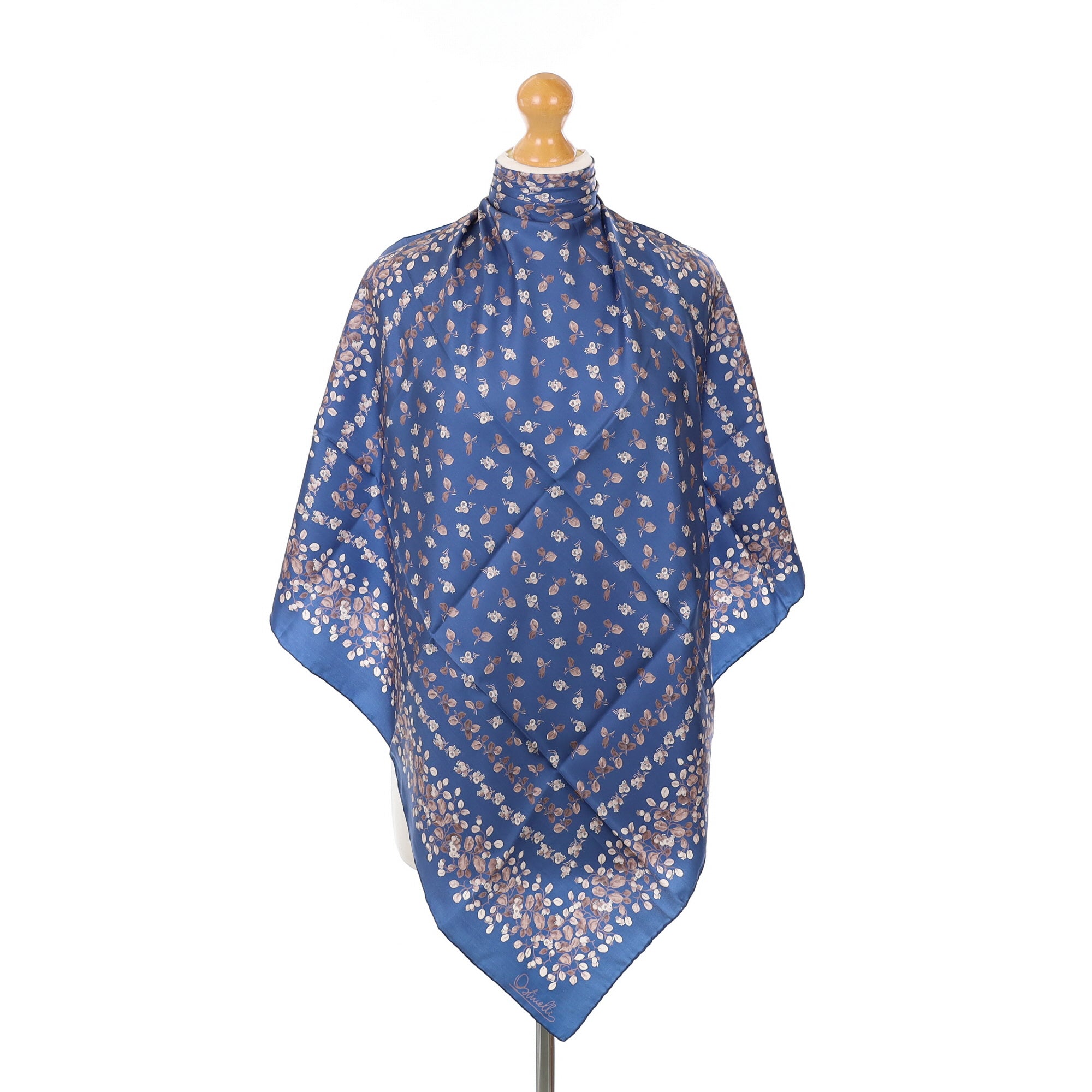 Ostinelli Dusky Blue Patterned Vintage Silk Scarf