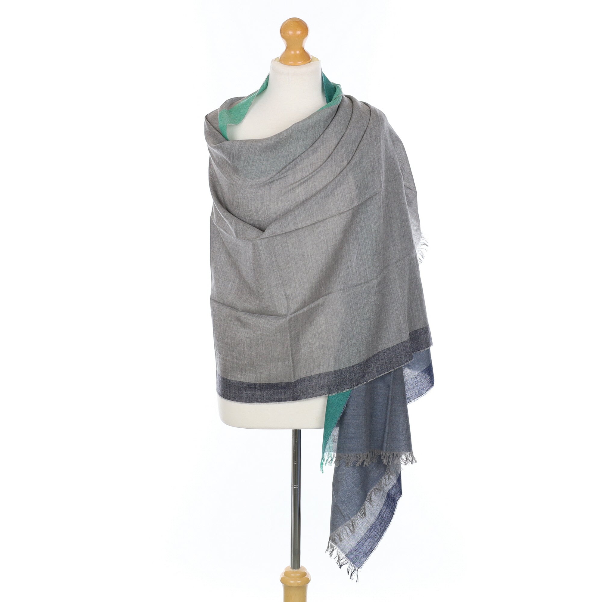 Scottish Begg & Co Hazy Blue and Grey Fine Woven Cashmere Blend Wrap