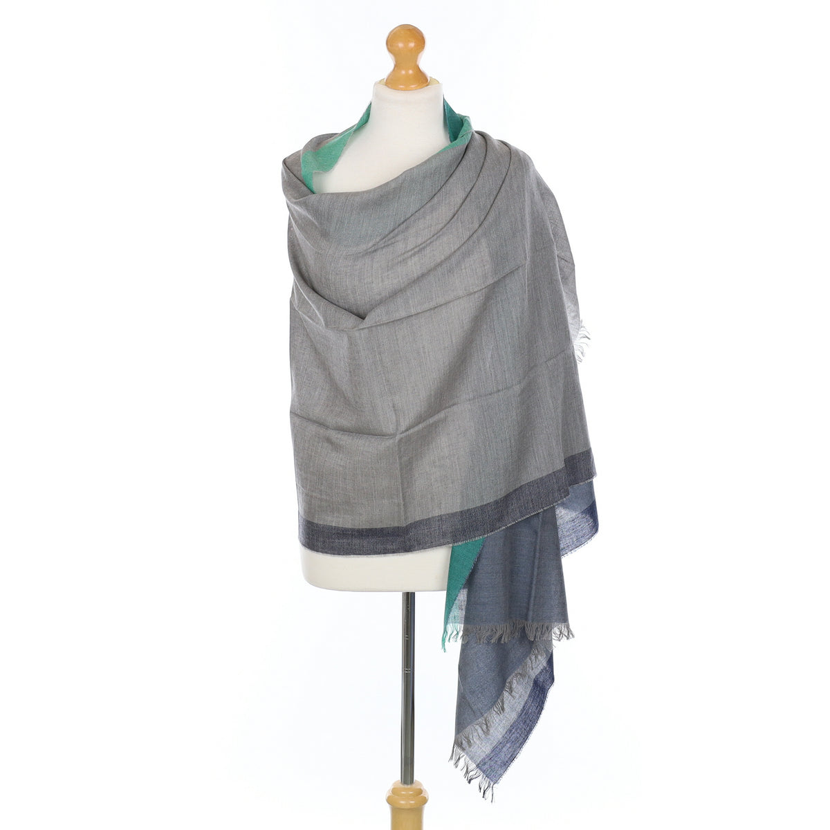 Scottish Begg & Co Hazy Blue and Grey Fine Woven Cashmere Blend Wrap