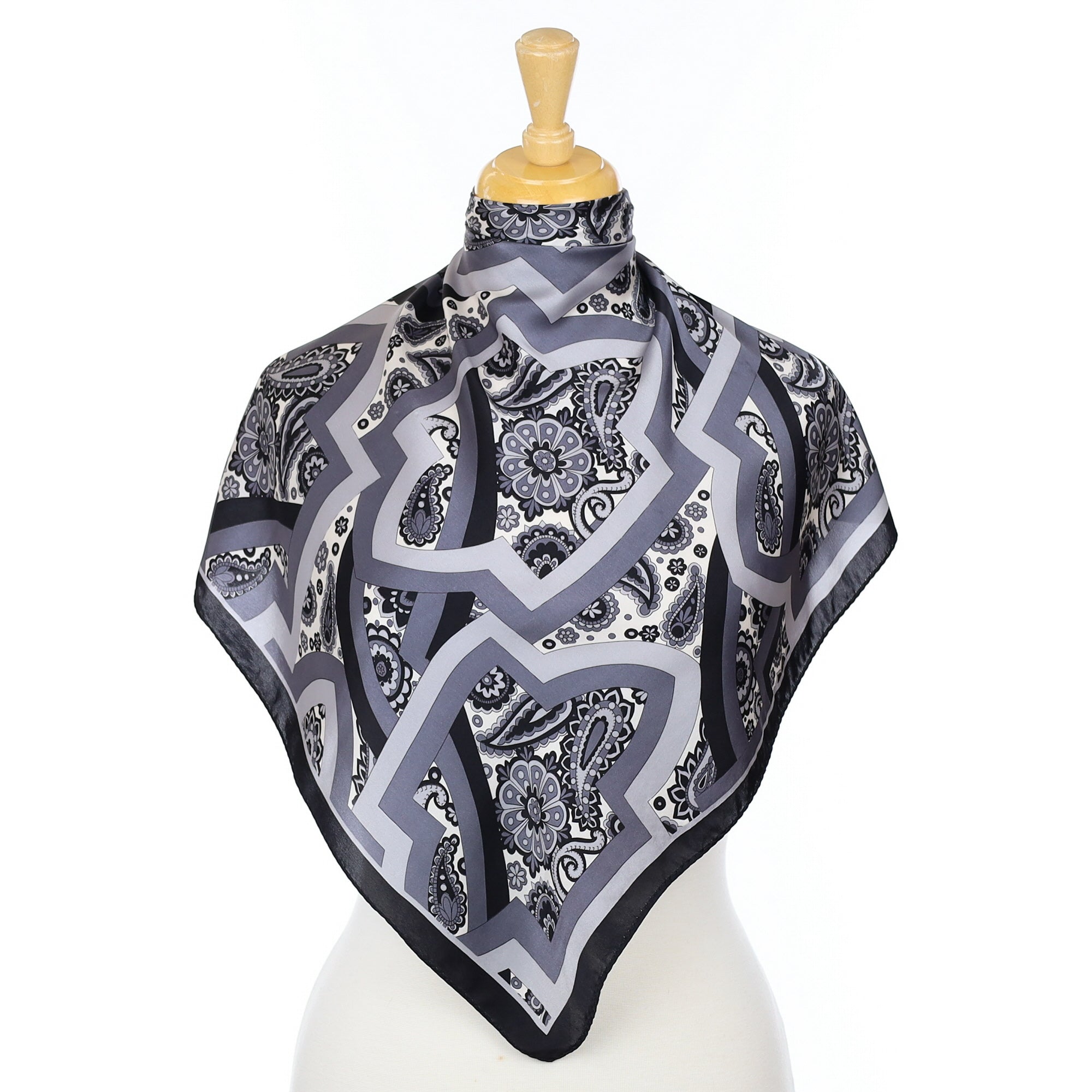Grey Patterned Modern Silk Scarf