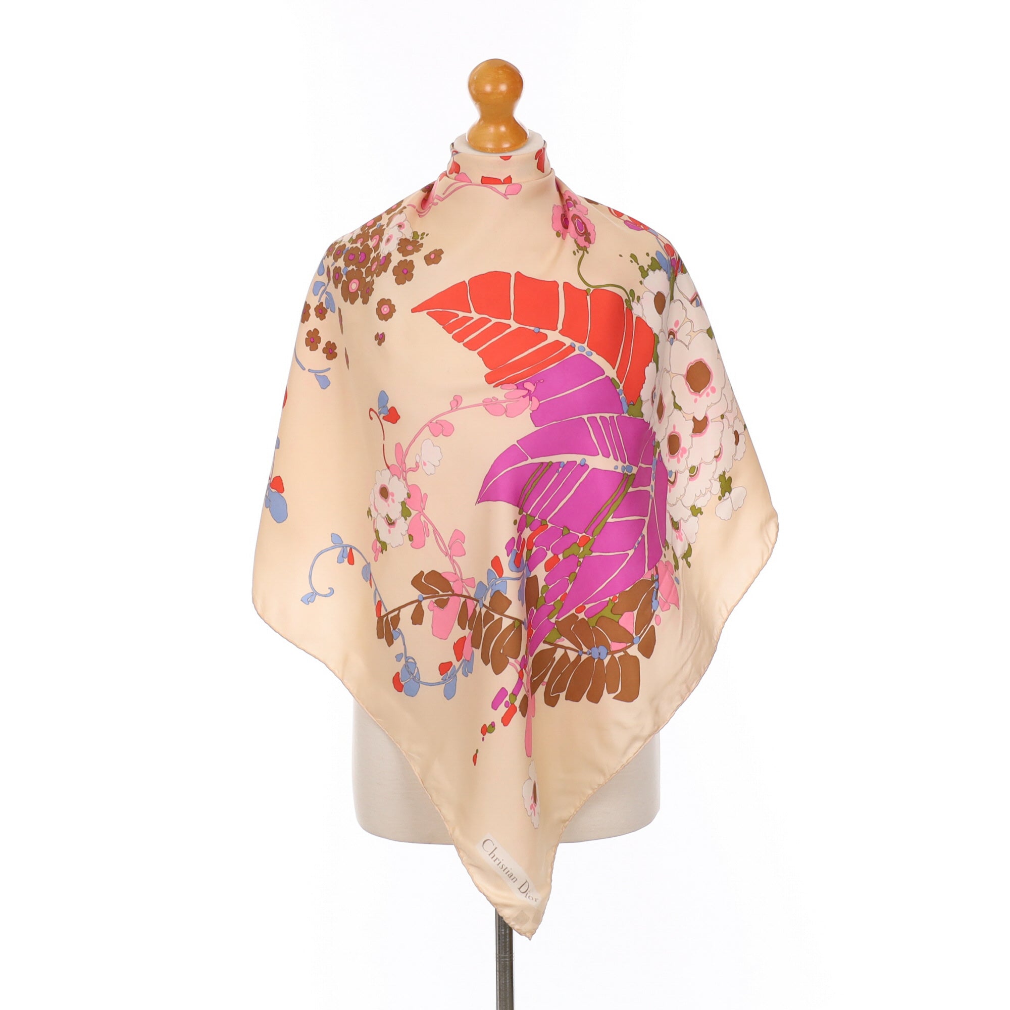 1960’s Christian Dior Floral Pink Silk Scarf