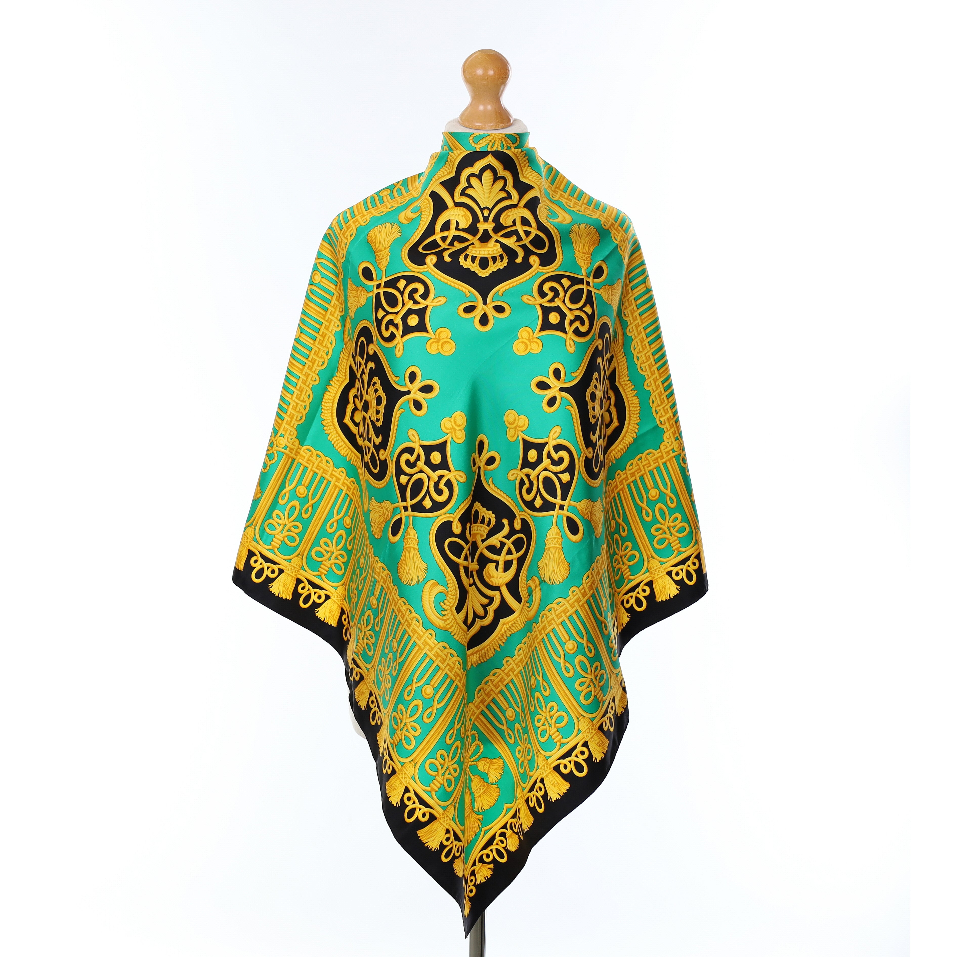 Brand New St. John Green And Black Tassel Silk Scarf