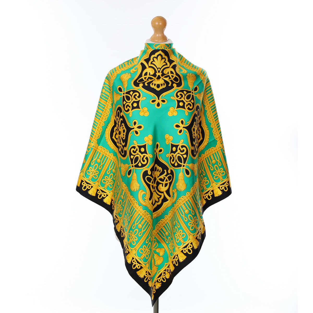 Brand New St. John Green And Black Tassel Silk Scarf