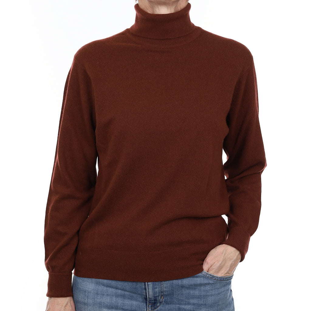 N Peal Cedar Brown Cashmere Polo Neck Jumper Small
