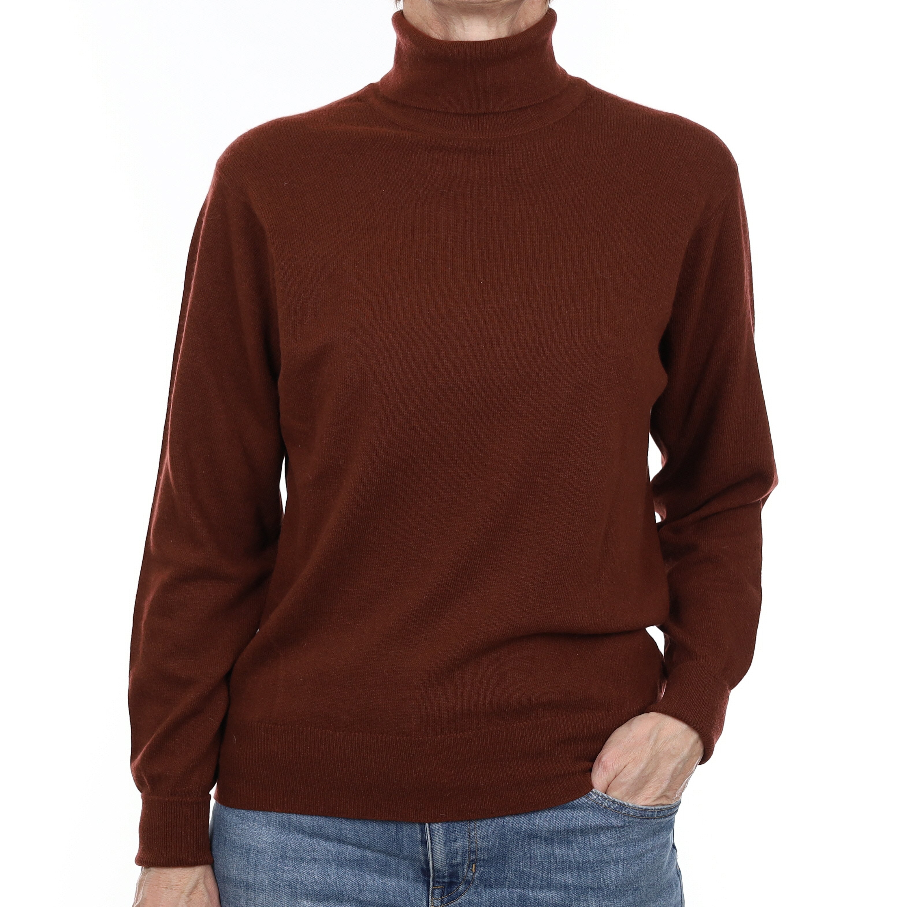 N Peal Cedar Brown Cashmere Polo Neck Jumper Small