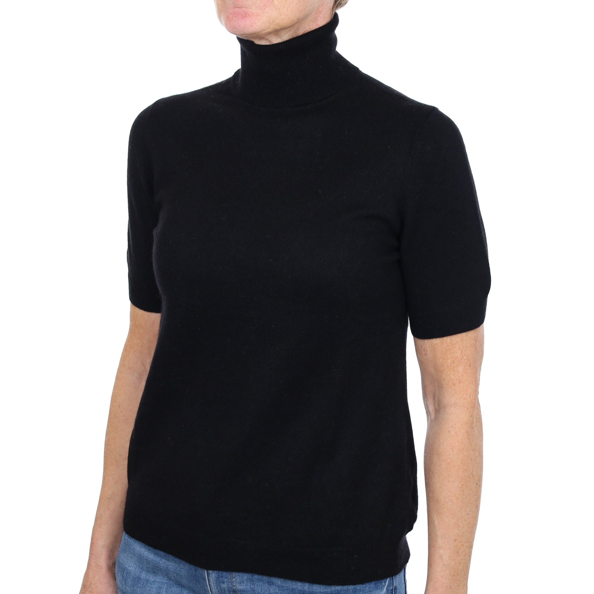 Black Cashmere Polo Neck Short Sleeved Jumper Small